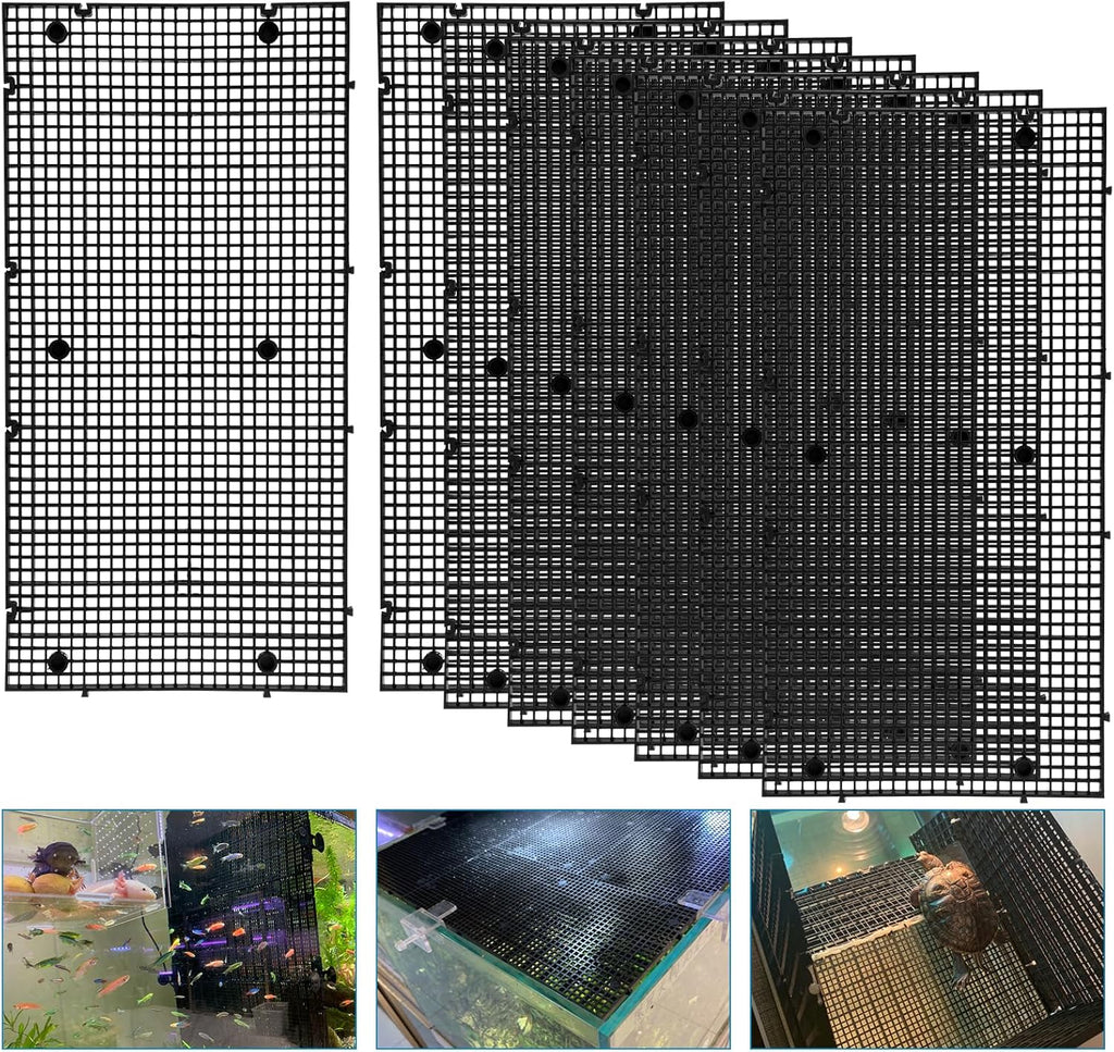 Plastic Egg Crate Grip Panel Fish Tank Divider Aquarium Divider Filter Bottom Fish Tank Isolation Board Egg Crate Tray (Black, 8pcs 11.8X5.9 Inch with 0.15 Inch Hole)