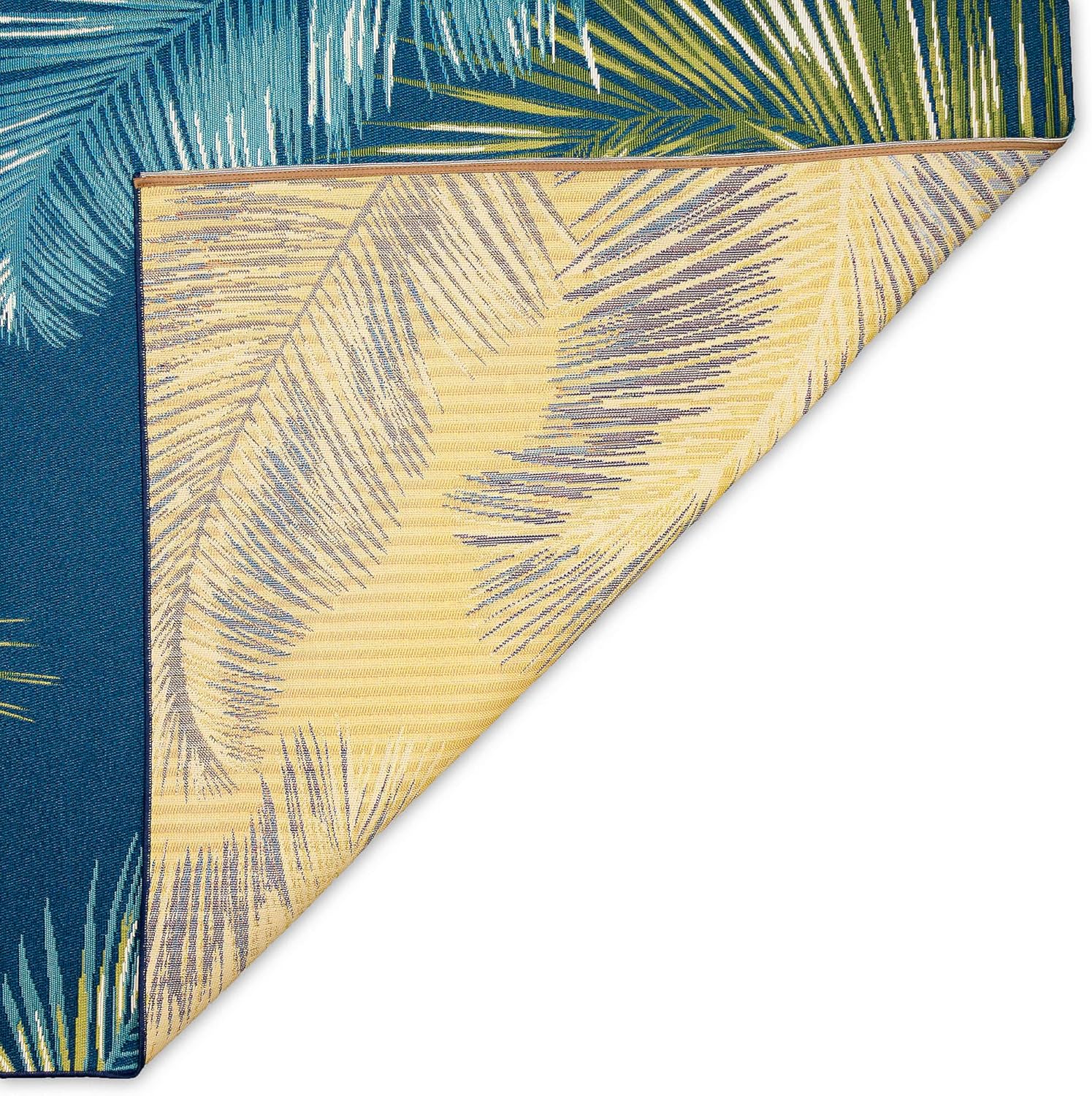 Liora Manne Marina Indoor/Outdoor Power Loomed Synthetic Blend Low Profile Area Rug - Transitional Border Botanical Beach Colorful (Palm Border Navy) (4'10" x 7'6")