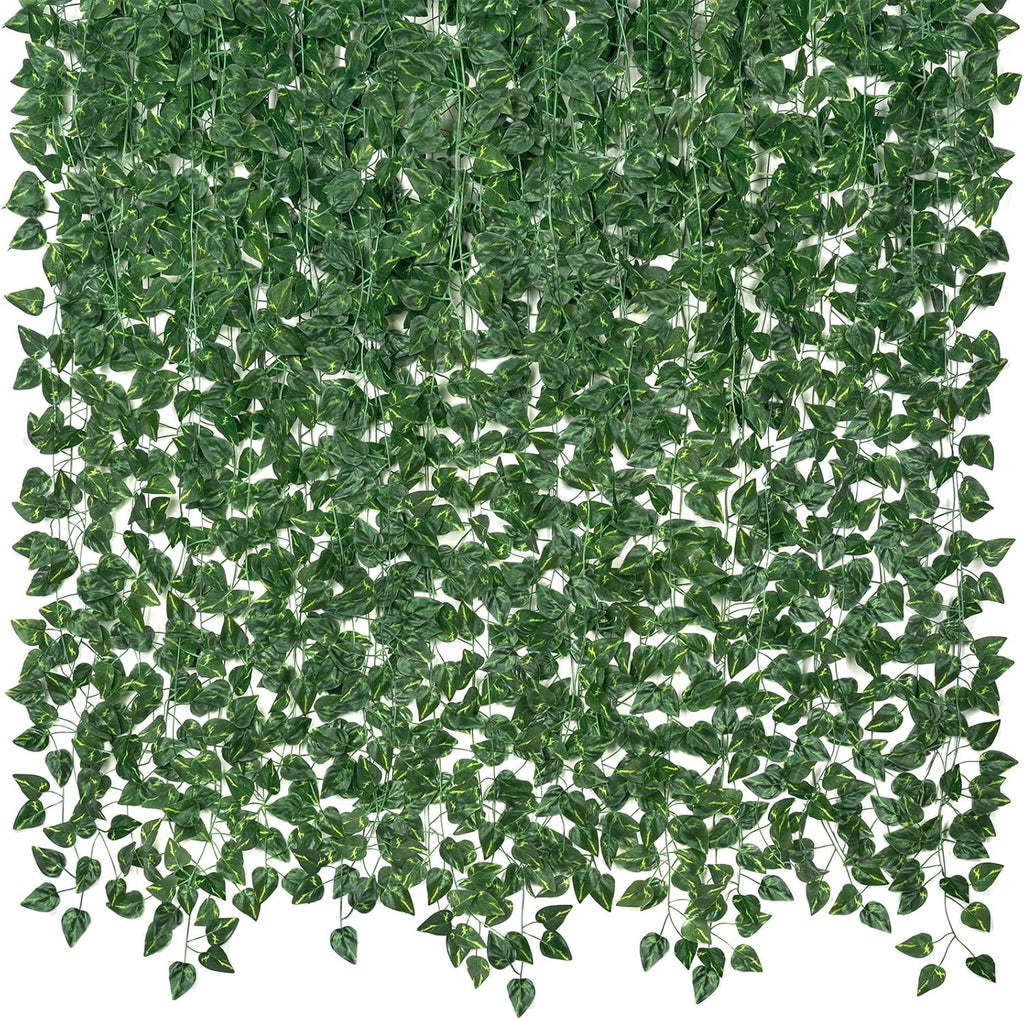CQURE 140 Pack 980Ft Artificial Ivy Garland, Fake Vines UV Resistant Greenery Leaves Fake Plants Hanging Aesthetic Vines for Home Garden Wall Room Decor