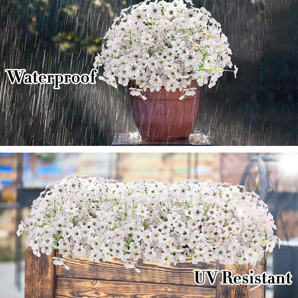 20 Bundles Artificial Flowers for Outdoors Decorations, Fake Flowers Faux Plants Silk Colorful Daisy Eucalyptus Flowers Realistic UV Resistant for Garden Patio Porch Box Home Decor, White