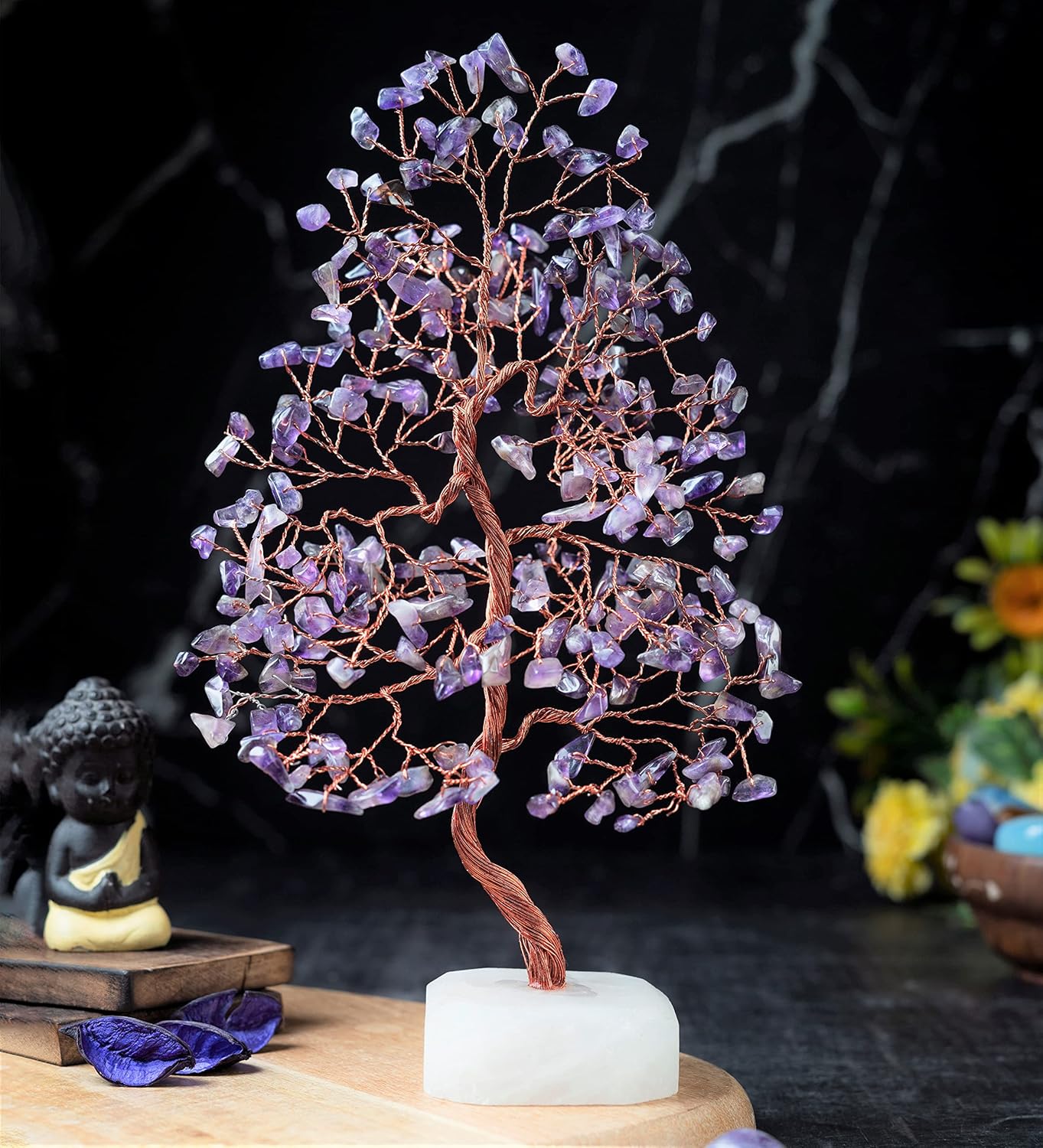 Amethyst Crystal Tree Gemstone Tree of Life Quartz Base Chakra Bonsai Tree for Room, Desk & Office Decor Spiritual Gift Meditation Birthday Gift for Women Mom her Sister Housewarming Gifts Home