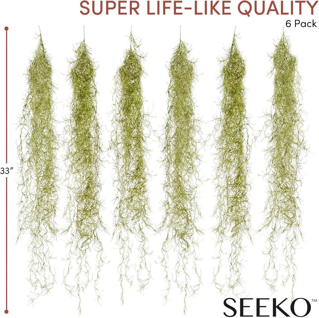 SEEKO Succulents Fake Moss (6pck) - Artificial Spanish Moss for DIY Crafts and Plants Indoor - Perfect for Home Table Centerpieces & Garden Decor (33" Long, 6oz)