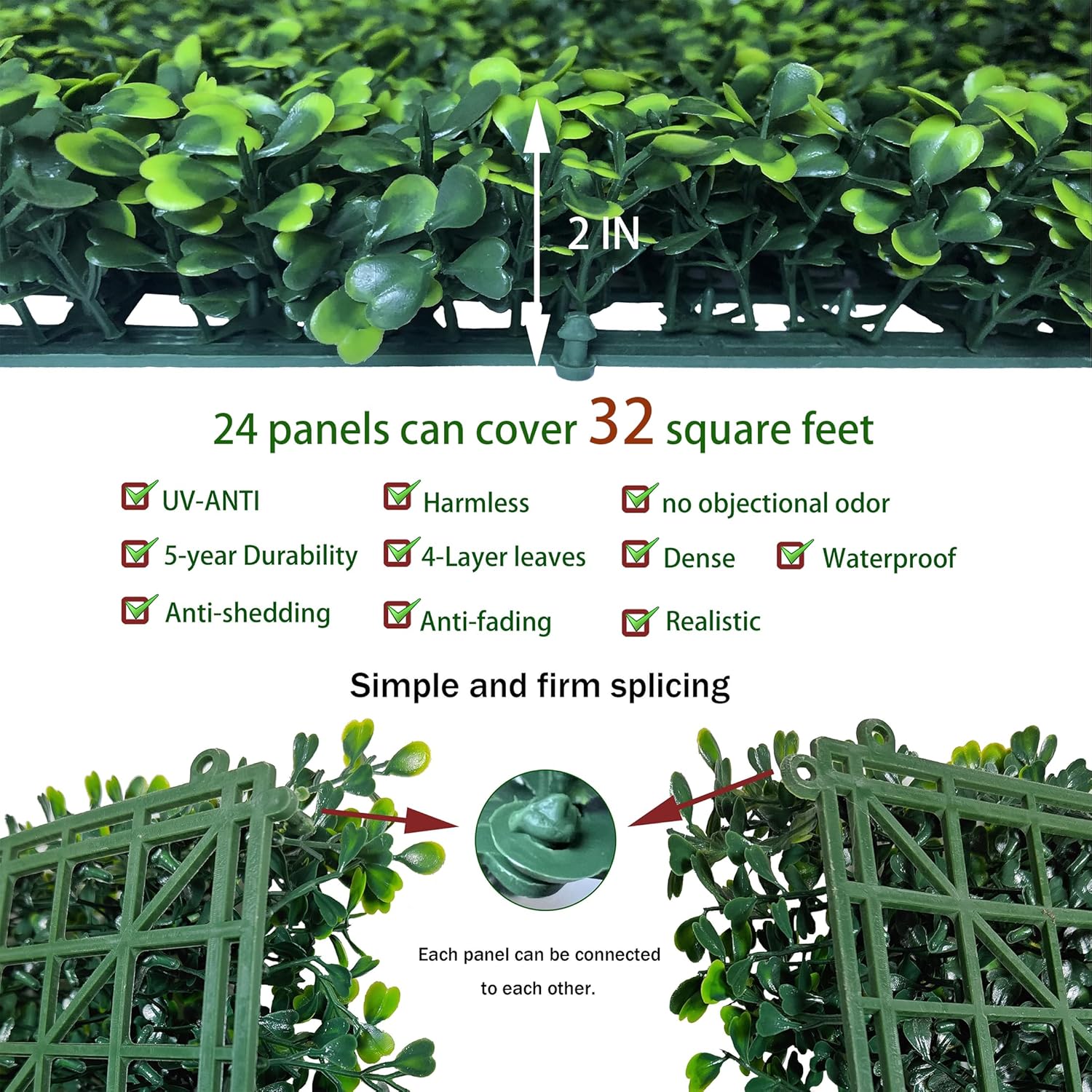 Artificial Grass Wall Backdrop Panels,16 X 12 in 24P(32 sqft) UV-Anti Greenery Boxwood Panels for Indoor Outdoor Green Wall Decor & Ivy Fence Covering Privacy