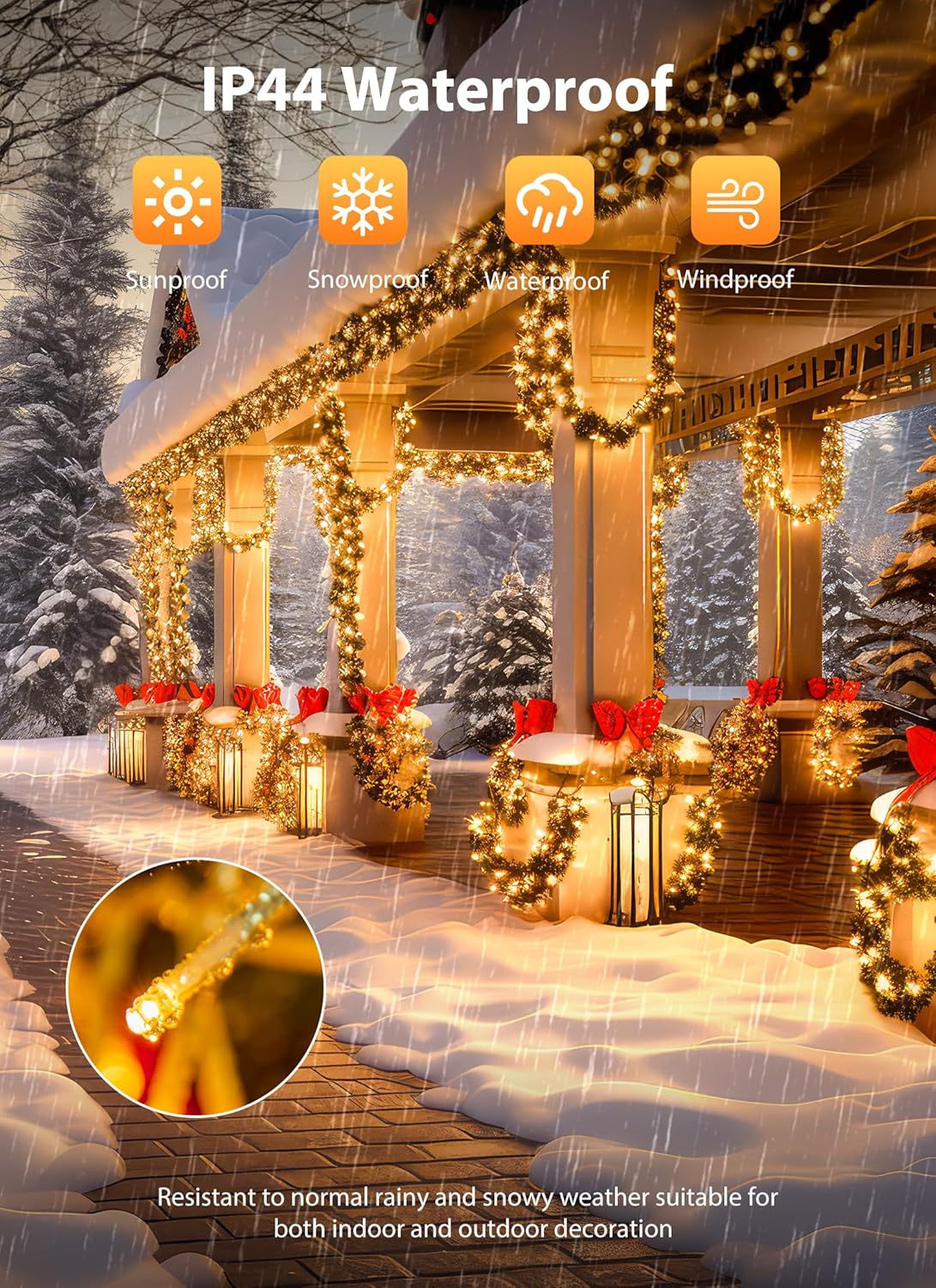 Minetom Christmas Tree Lights Outdoor - 200 LED 10 Ft Firecrackers String, 12 Modes Timer Waterproof Connectable Plug-in Twinkle Fairy Lights for Xmas Tree Garland Party