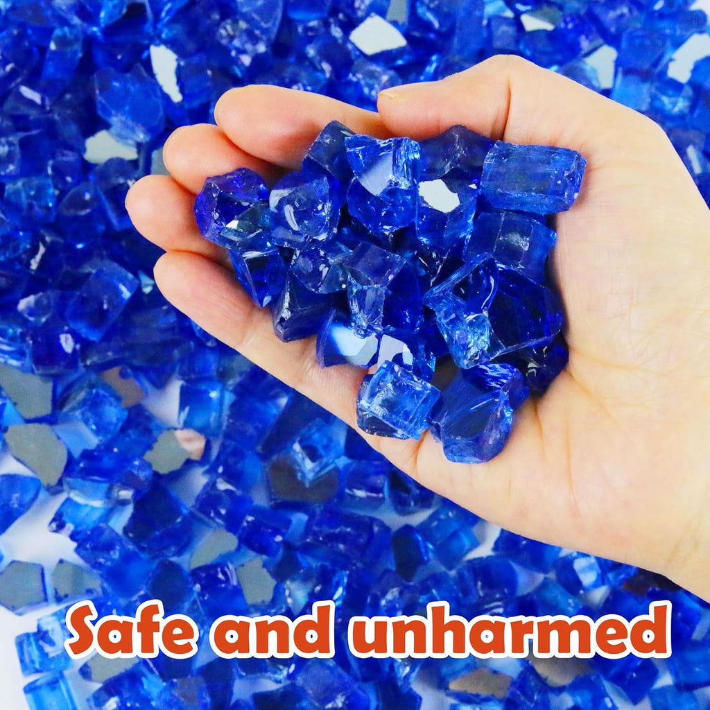 Sunnyglade 10-Pound Fire Glass - 1/2 inch, High Luster Reflective Tempered Glass Rocks for Fireplace, Fireglass for Fireplace Fire Pit (Blue, 10 Pounds)