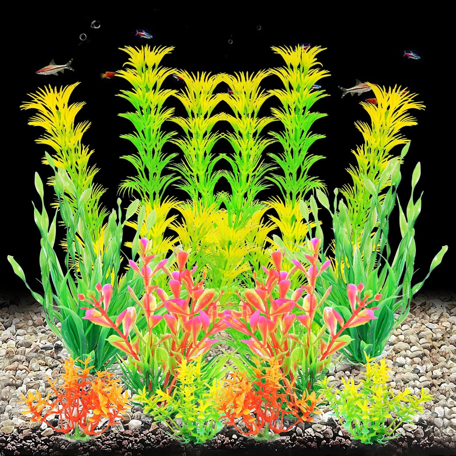 AQUANEAT Artificial Fish Tank Plants, Aquarium Decorations, Yellow Plastic Accessories, 10pcs