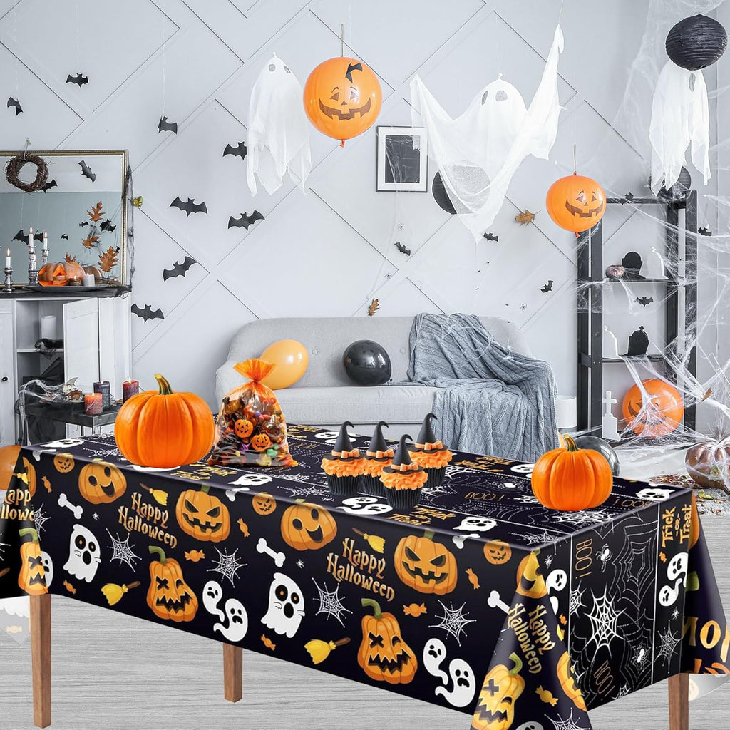 Halloween Plastic Tablecloth Rectangle 54" x 108" Disposable Table Cover Pumpkin Ghost Table Cloth Halloween Decor for Home Indoor Outdoor Birthday Party Supplies 2 Pack