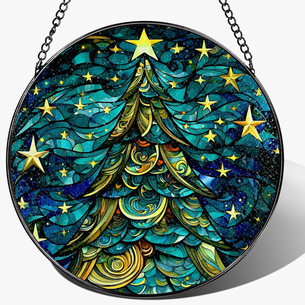 8-Inch Christmas Tree Suncatcher Ornament, Stained Glass Window Hanging & Stained Glass Holiday Ornament, Sun Catcher Window Decor — Keepsake Gift for Family, Coworkers & Friends, Gifts for Christmas