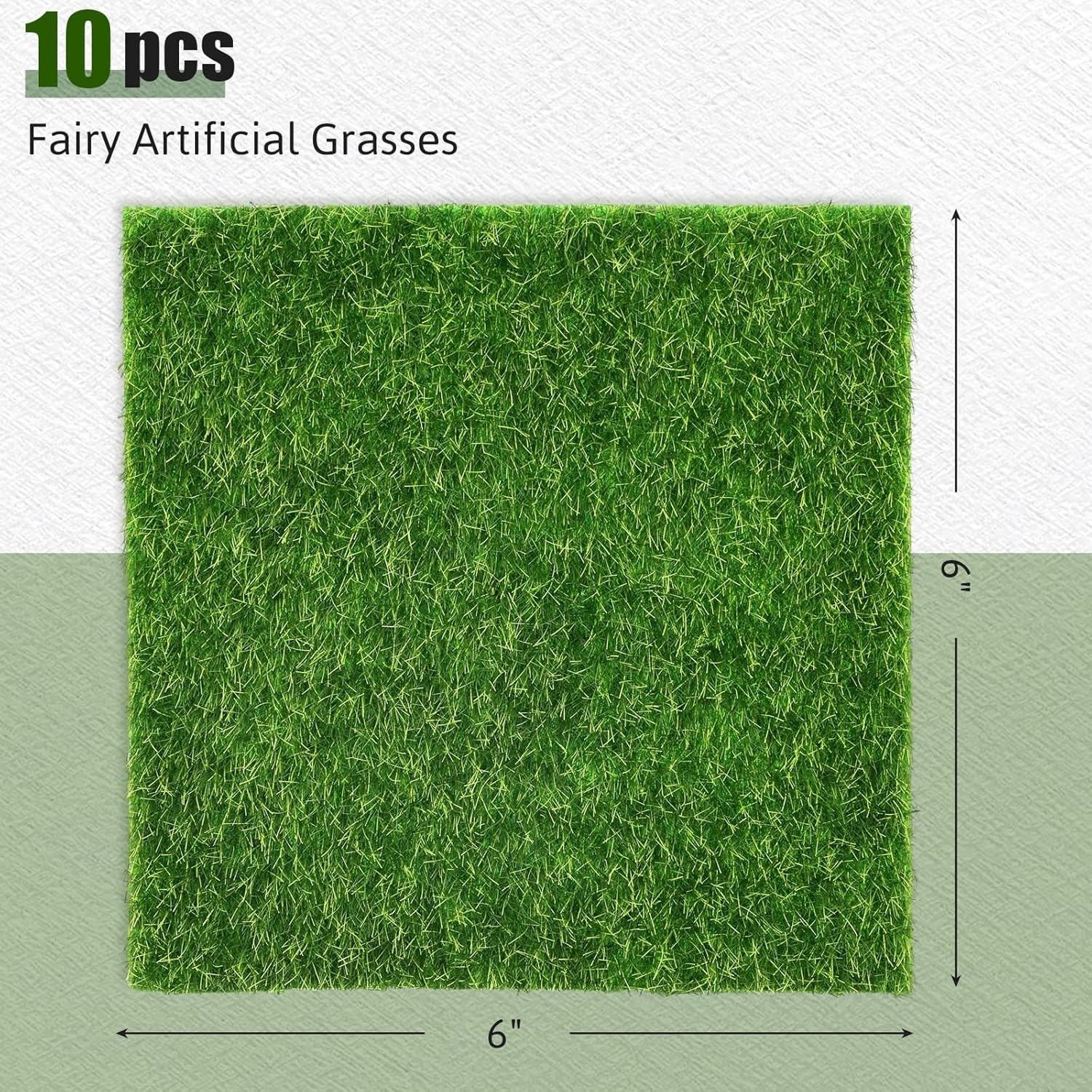 Shindel 10 Packs 6" x 6" Fake Grass Decor, Artificial Grass for Crafts, Fairy Garden Turf, Diorama Supplies Miniature Lawn Mat, Dollhouse Ornament DIY Decoration