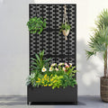 FENCY Metal Raised Garden Bed with Wheels and Trellis,73"x35"x16" Planter Box for Climbing Plants, Vegetables & Vines, Features Privacy Screen and Drainage Holes (Black-Brick)