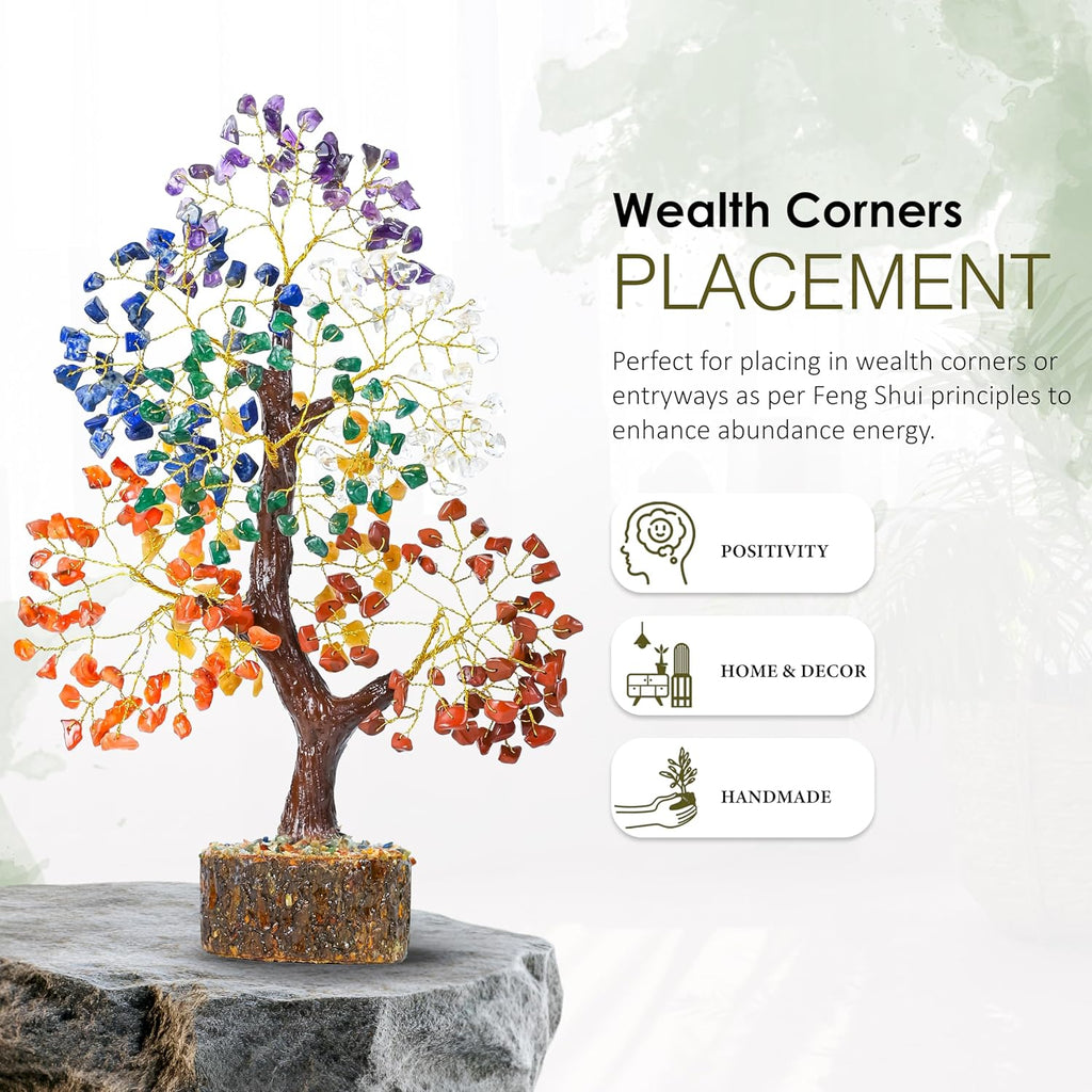 Crocon Natural Trunk 7 Chakra Healing Crystal Tree of Life Gemstone Tree for Good Luck, Positive Energy, Reiki Healing, and Home Office Room Decor Unique Gift for Women Mom & Sister for Birthday