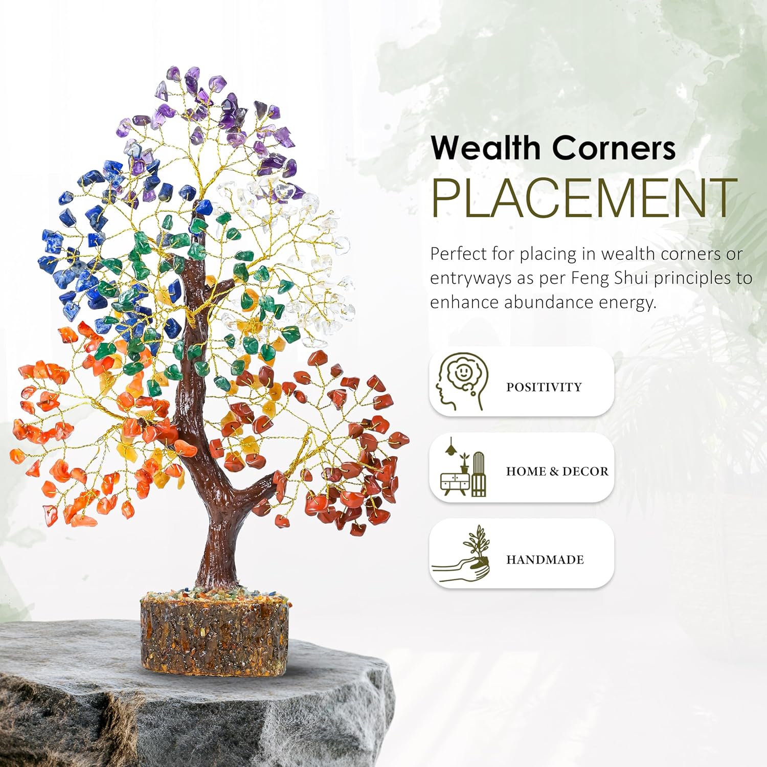 Crocon Natural Trunk 7 Chakra Healing Crystal Tree of Life Gemstone Tree for Good Luck, Positive Energy, Reiki Healing, and Home Office Room Decor Unique Gift for Women Mom & Sister for Birthday