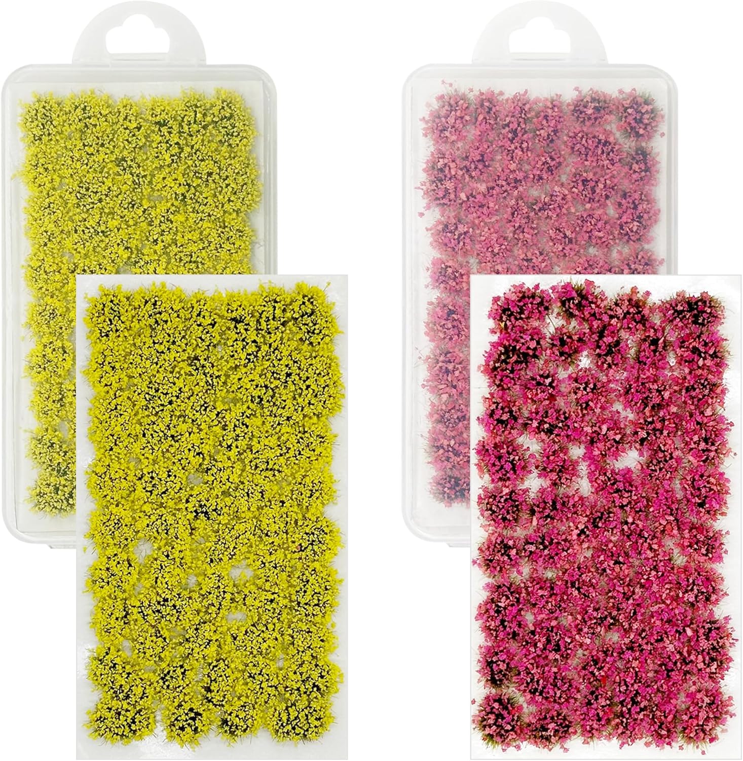 Static Grass Tuft Flower Cluster Vegetation Groups Artificial Model Grass Tufts DIY Miniature Colorful Flower Cluster for Model Railway Scenery Table Landscape, Yellow and Purple