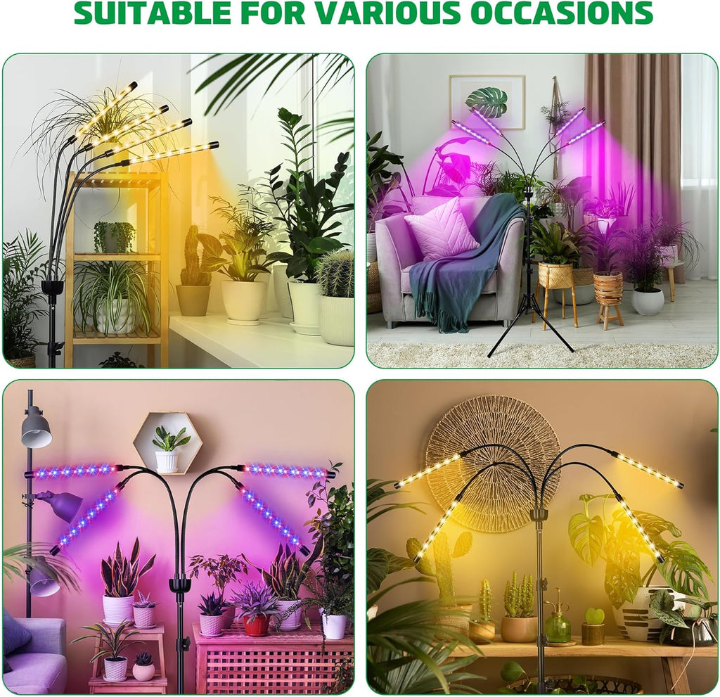 LED Grow Lights for Indoor Plants Full Spectrum with 15-63 inches Adjustable Tripod Stand, Red Blue White Floor Grow Lamp with 4/8/12H Timer with Remote Control