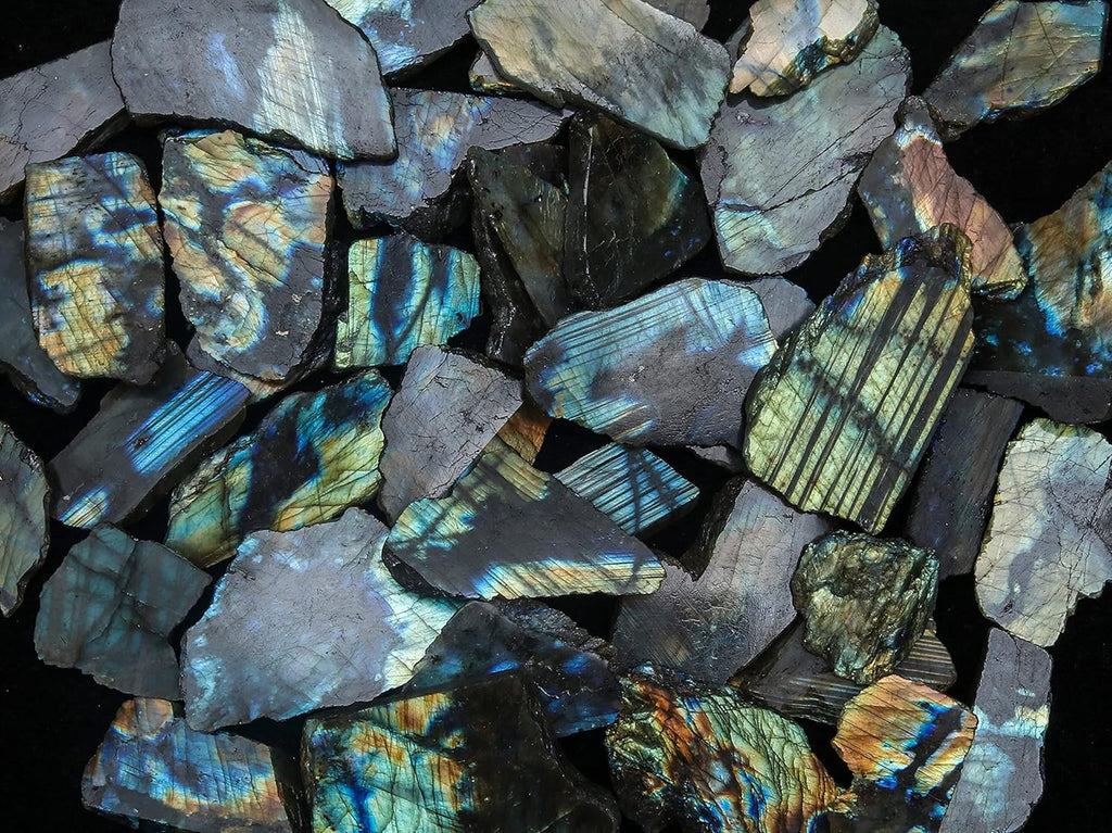 Crocon 1LB Labradorite Bulk Polished Slice Natural Stone Raw Rough Gemstone Mining Chakra Stone Balancing Reiki Healing Good Luck Home Office Decoration DIY Project Gifts