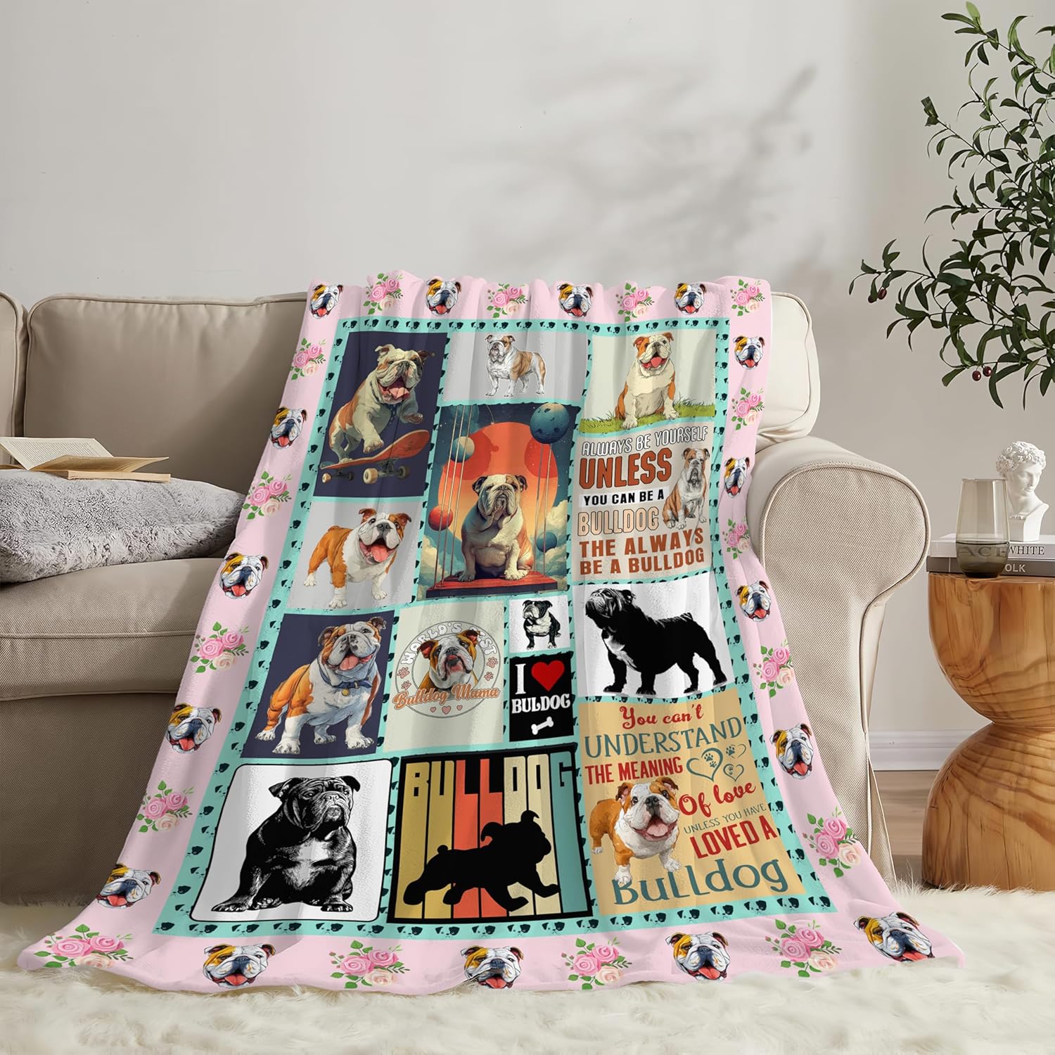 English Bulldog Throw Blanket English Bulldog Puppy Stuff Gifts for Dog Lover Kids Girls Boys Adults Women Men Soft Cozy Warm Plush Fluffy Fuzzy Fleece Blanket Decor 60''X80''