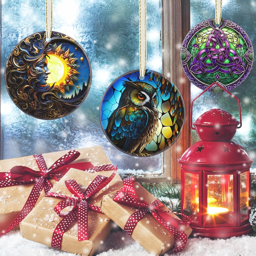 2025 Christmas Ornament - Christmas Tree Decoration, Round Ceramic Holiday Decor - Gift Idea for Friends, Exchange - Owl Theme
