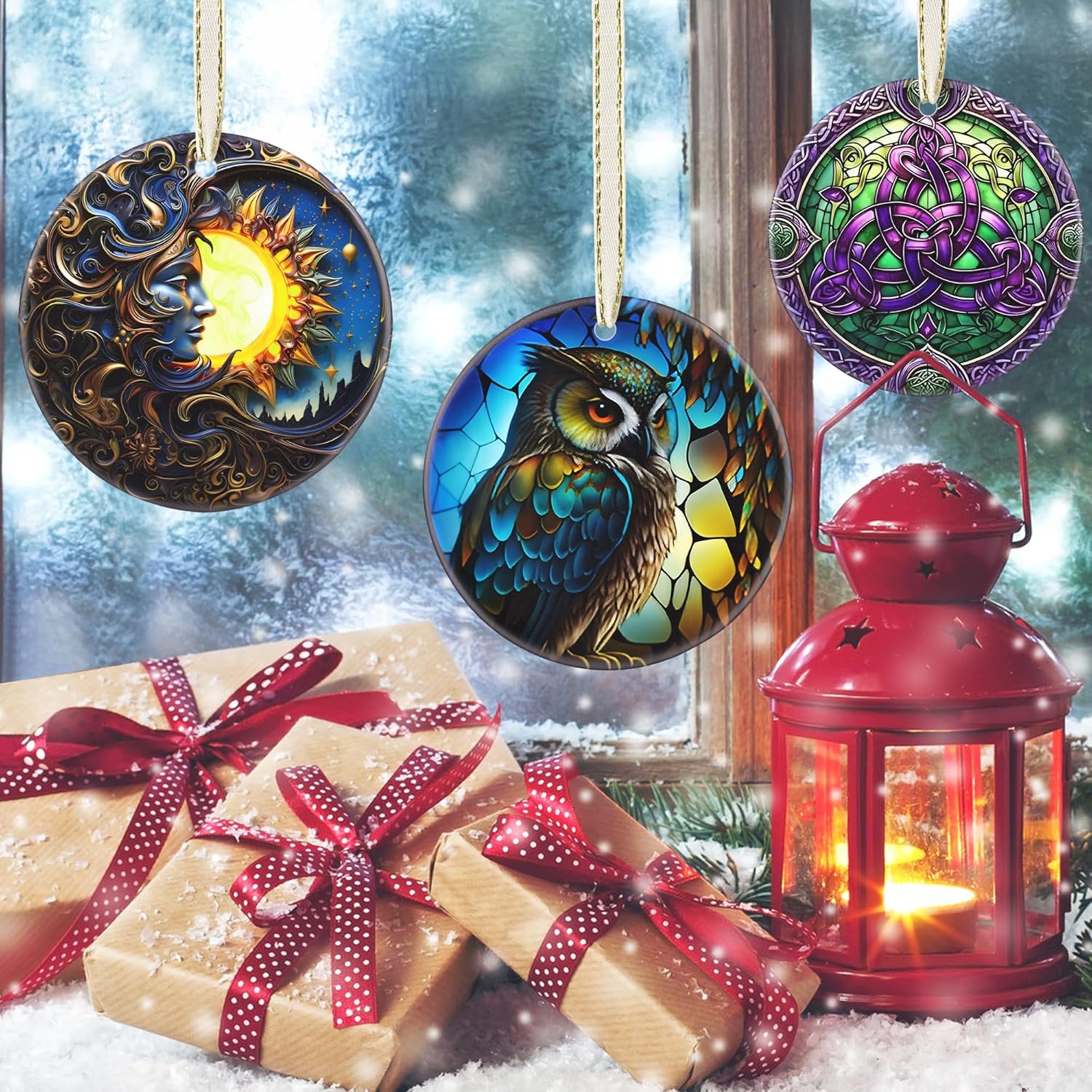 2025 Christmas Ornament - Christmas Tree Decoration, Round Ceramic Holiday Decor - Gift Idea for Friends, Exchange - Owl Theme
