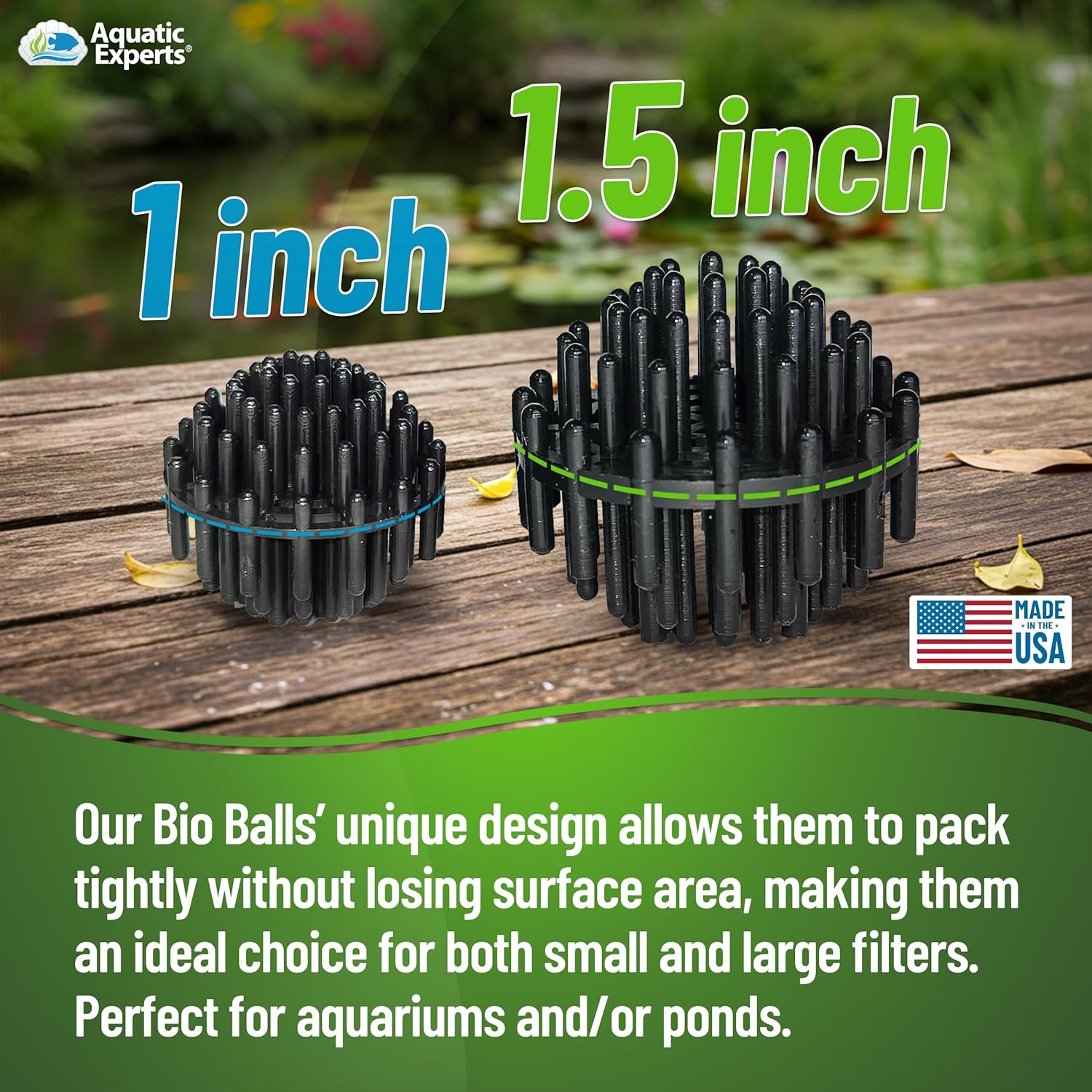 Aquatic Experts Bio Balls Filter Media Bulk, 1.5 Inch Large Bio Balls for Pond & Aquarium Filters, Pond Filter Media for Outdoor Ponds, (900 Count with 3 Mesh Bags, 1.5 Inch)