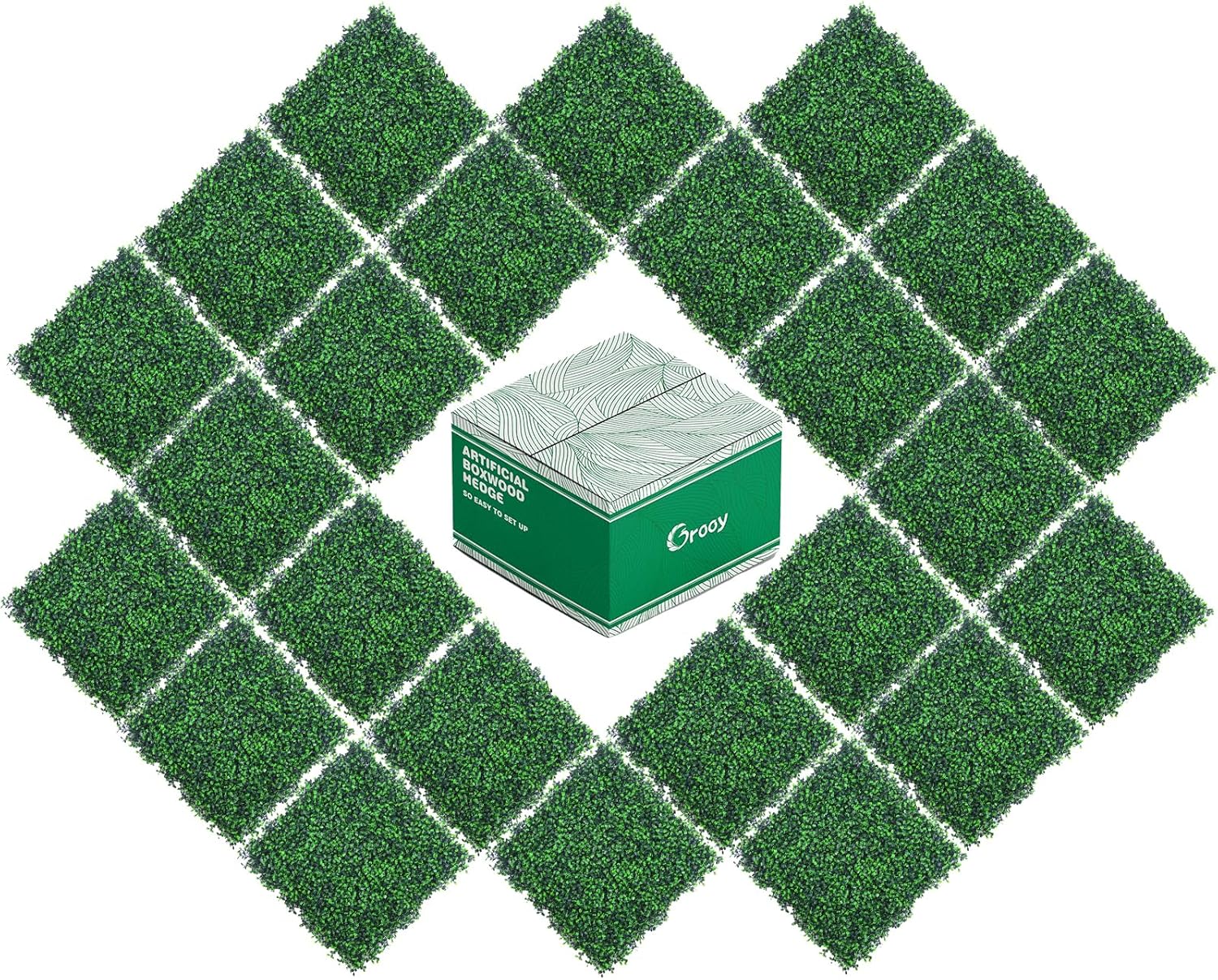 20"x20" Grass Wall,24PCS Artificial Boxwood Panels Cover 66.67SQFT,4 Layers Plant Wall, Greenery Backdrop,Privacy Hedge Screen,Green Panels Decor for Outdoor Garden and Indoor Home Wedding