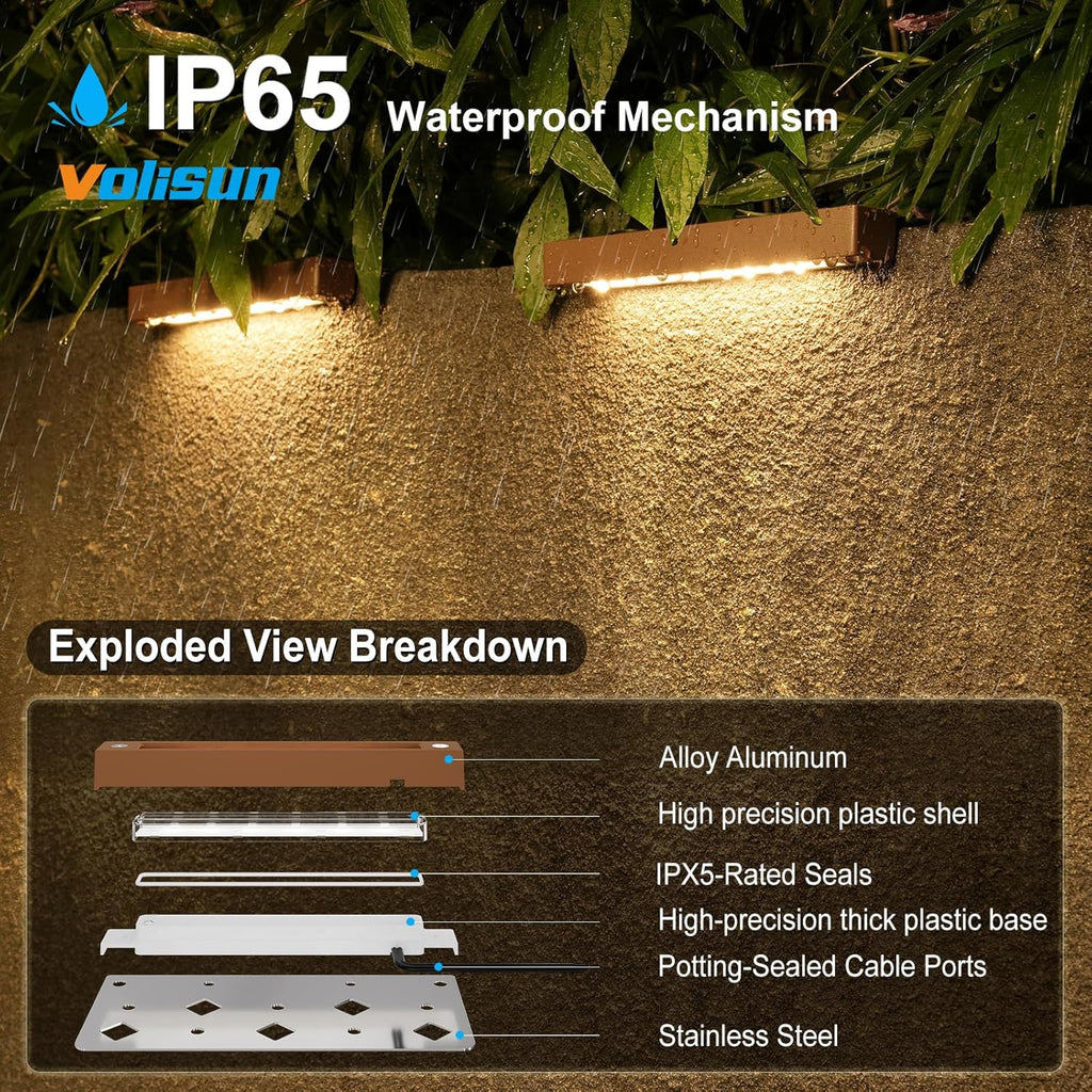 VOLISUN 8 Pack 7 Inch Retaining Wall Lights, Waterproof LED Hardscape Lighting, Cuttable Low Voltage Landscape Lighting, 12V Paver Lights, 3W Outdoor Step Lights, 2700K Soft White, ETL