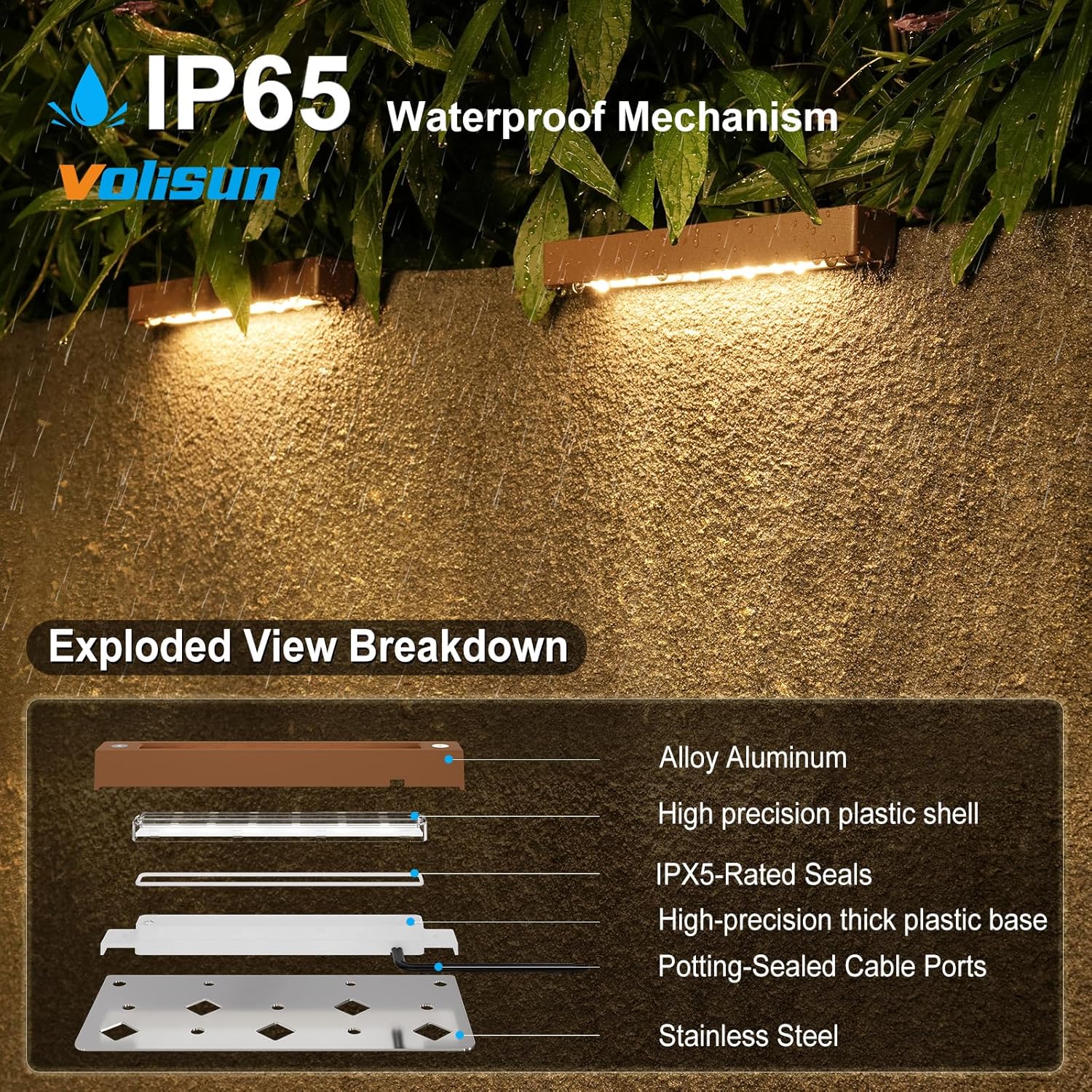 VOLISUN 8 Pack 7 Inch Retaining Wall Lights, Waterproof LED Hardscape Lighting, Cuttable Low Voltage Landscape Lighting, 12V Paver Lights, 3W Outdoor Step Lights, 2700K Soft White, ETL