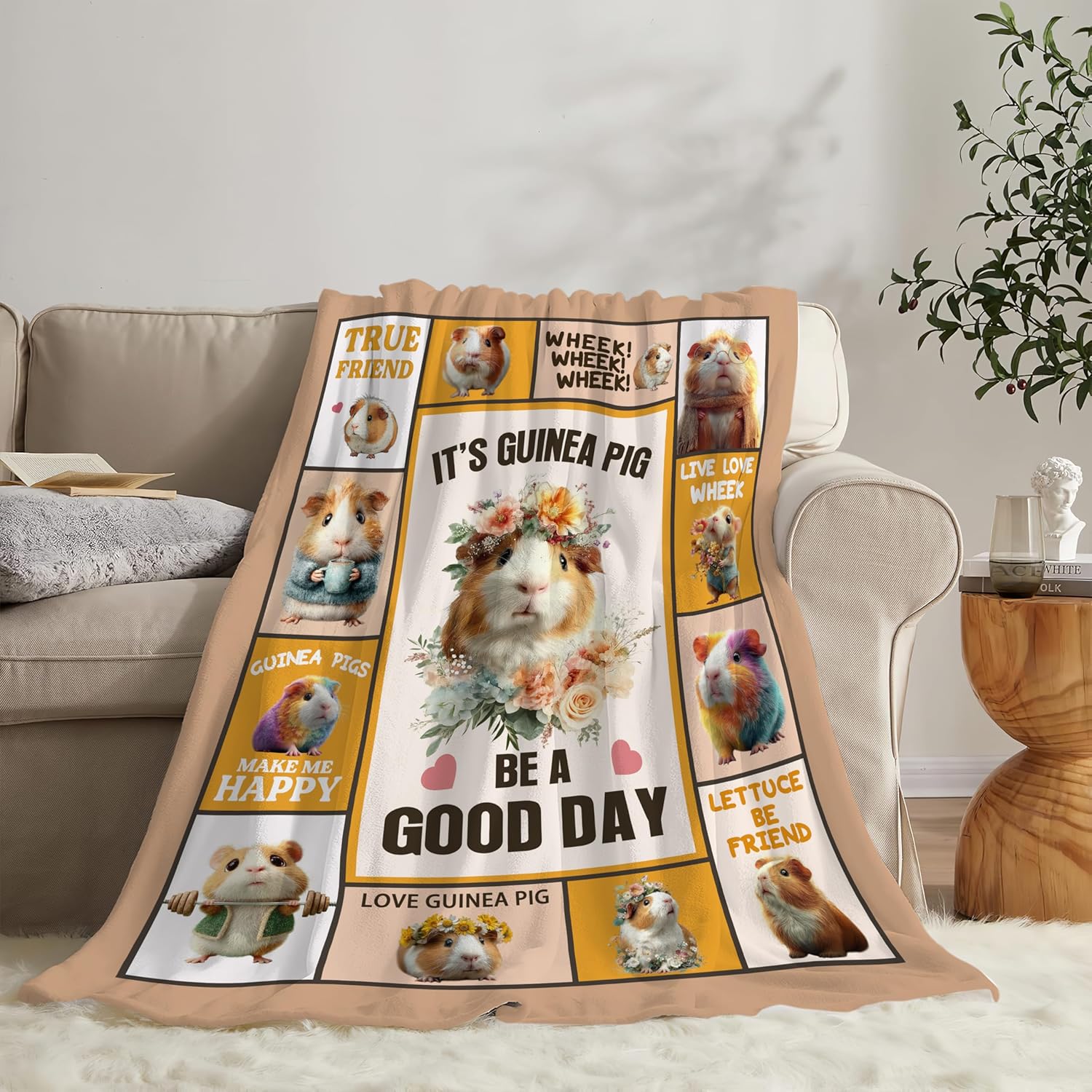 Guinea Pig Throw Blanket Guinea Pig Stuff Gifts for Kids Girls Boys Adults Women Men Soft Cozy Warm Plush Fluffy Fuzzy Fleece Blanket Decor 60''X80''