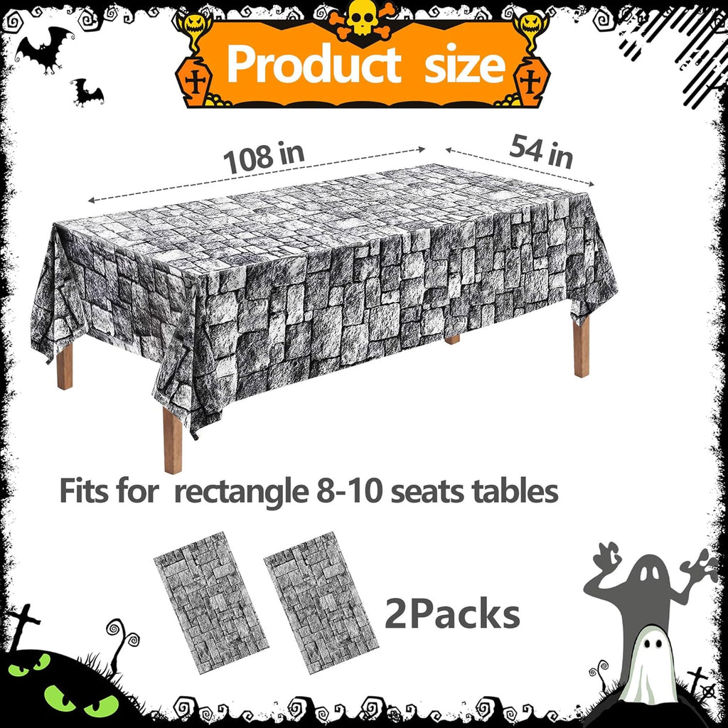 Stone Wall Tablecloths Medieval Castle Knight Themed Party Decorations 54" x 108" Halloween Plastic Tablecovers for Home Indoor Outdoor Birthday Party Supplies 2 Pack