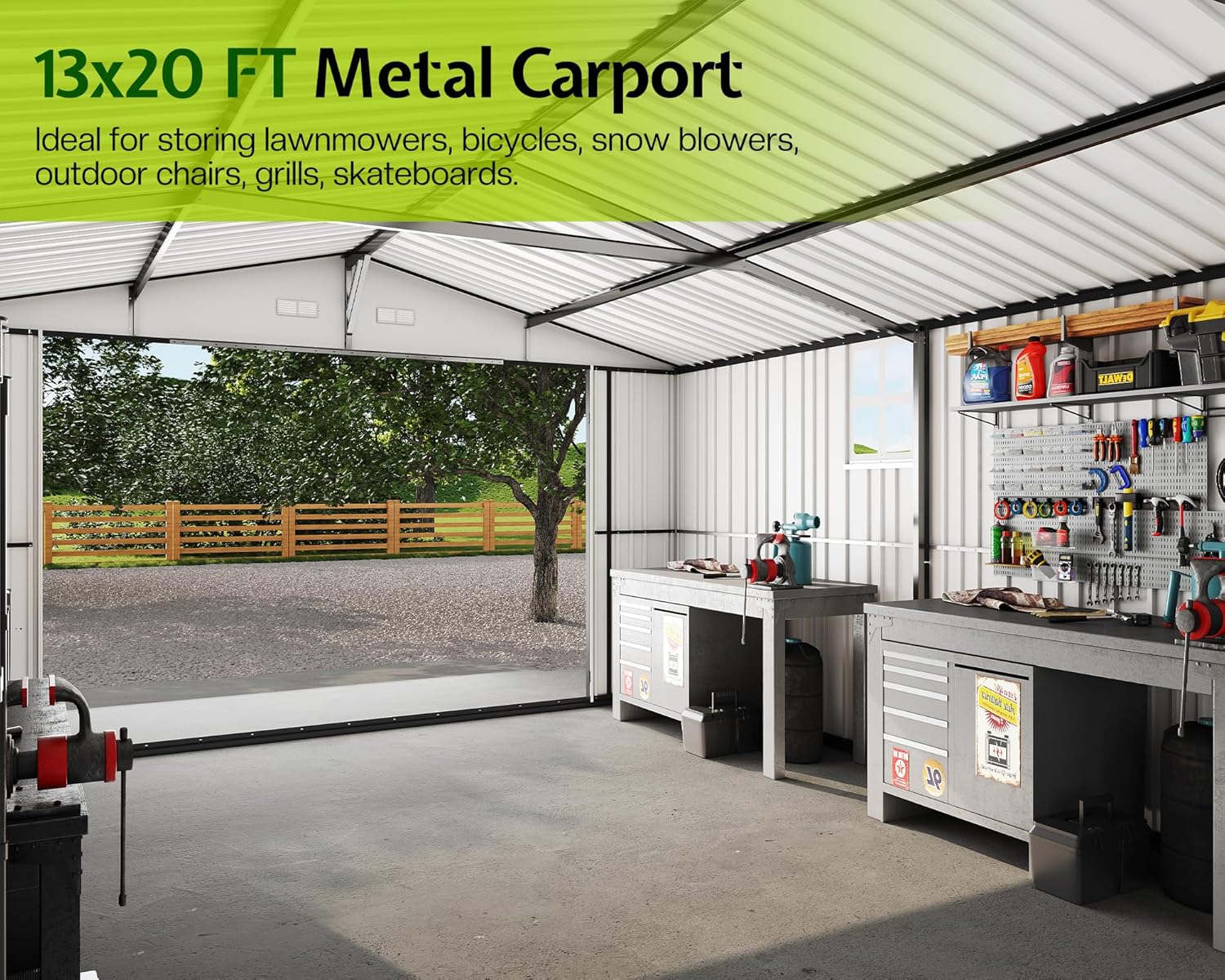 Jocisland 13.2x20.7x8.4 FT Heavy Duty Metal Carport, Car Canopy with 2 Lockable Doors & 4 Windows, All-Weather Car Shelter for Boat, Truck, Tractor, Equipment Storage, Dark Gray