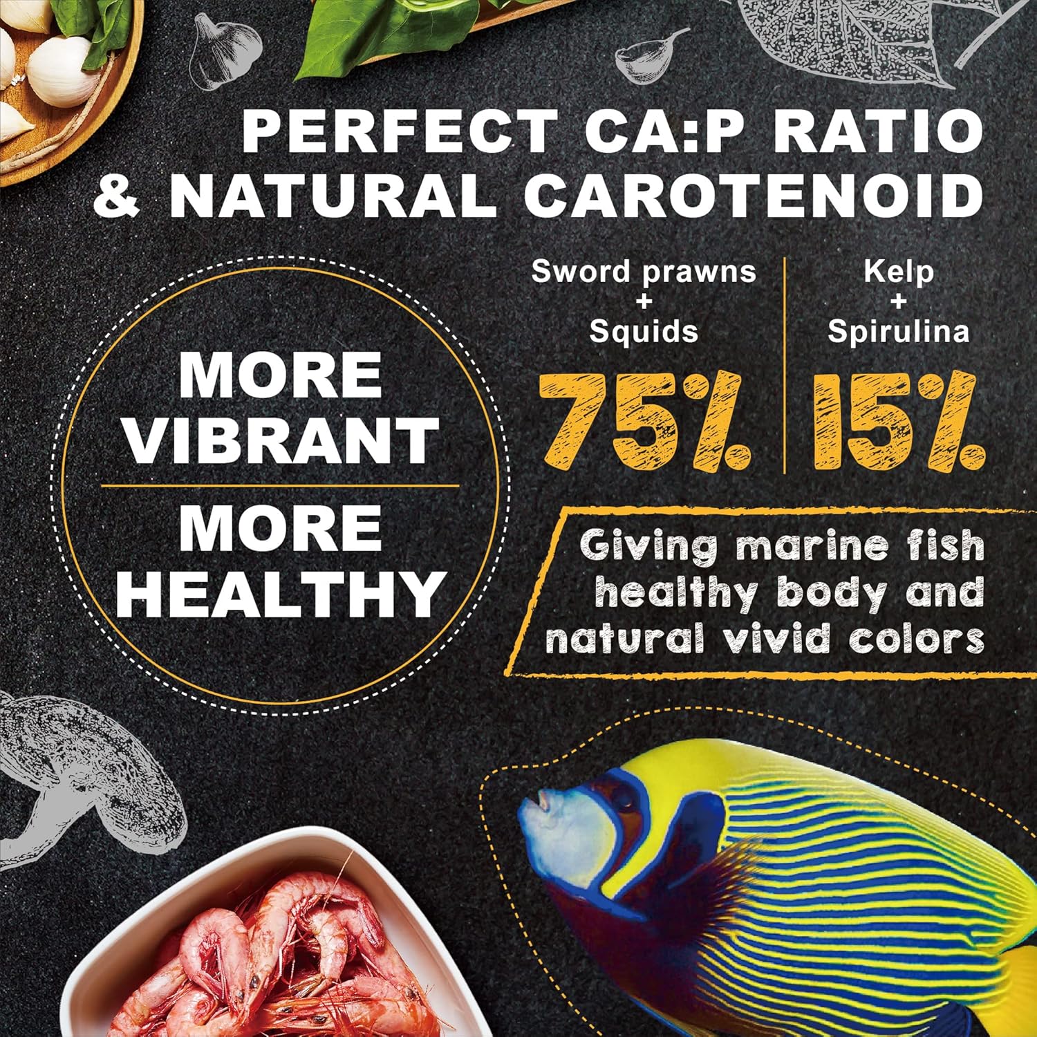 Ultra Fresh Marine Fish Food, 75% Sword Prawns + Squids, Natural Protein, Color Enhancement, for Large Saltwater Fish, Marine Shrimp Patties L 2.12oz