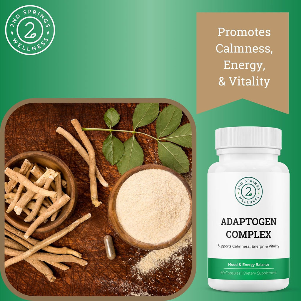 Adaptogen Complex Calmness, Energy and Vitality Booster - Ashwagandha, Schisandra, Astragalus, Ginseng, Rhodiola, and More - Promotes Balance, Focus, and Overall Well-Being - 60 Ct