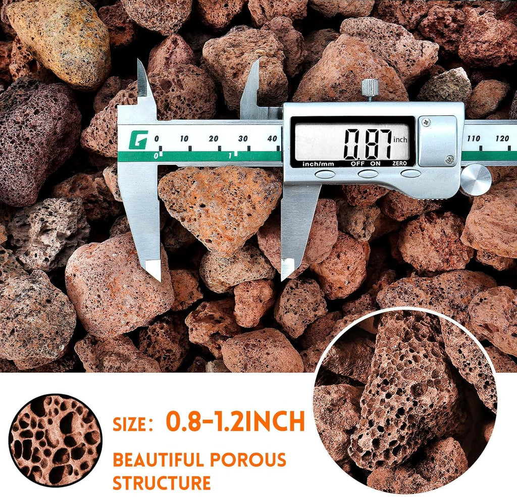10 Pounds Red Lava Rocks for Fire Pits, Fireplaces, Perfect for Gas Log Sets, Gas Grills, Landscape Design, 0.8-1.2 Inch, Suitable for Both Indoor and Outdoor Applications, Stylish and Long-Lasting
