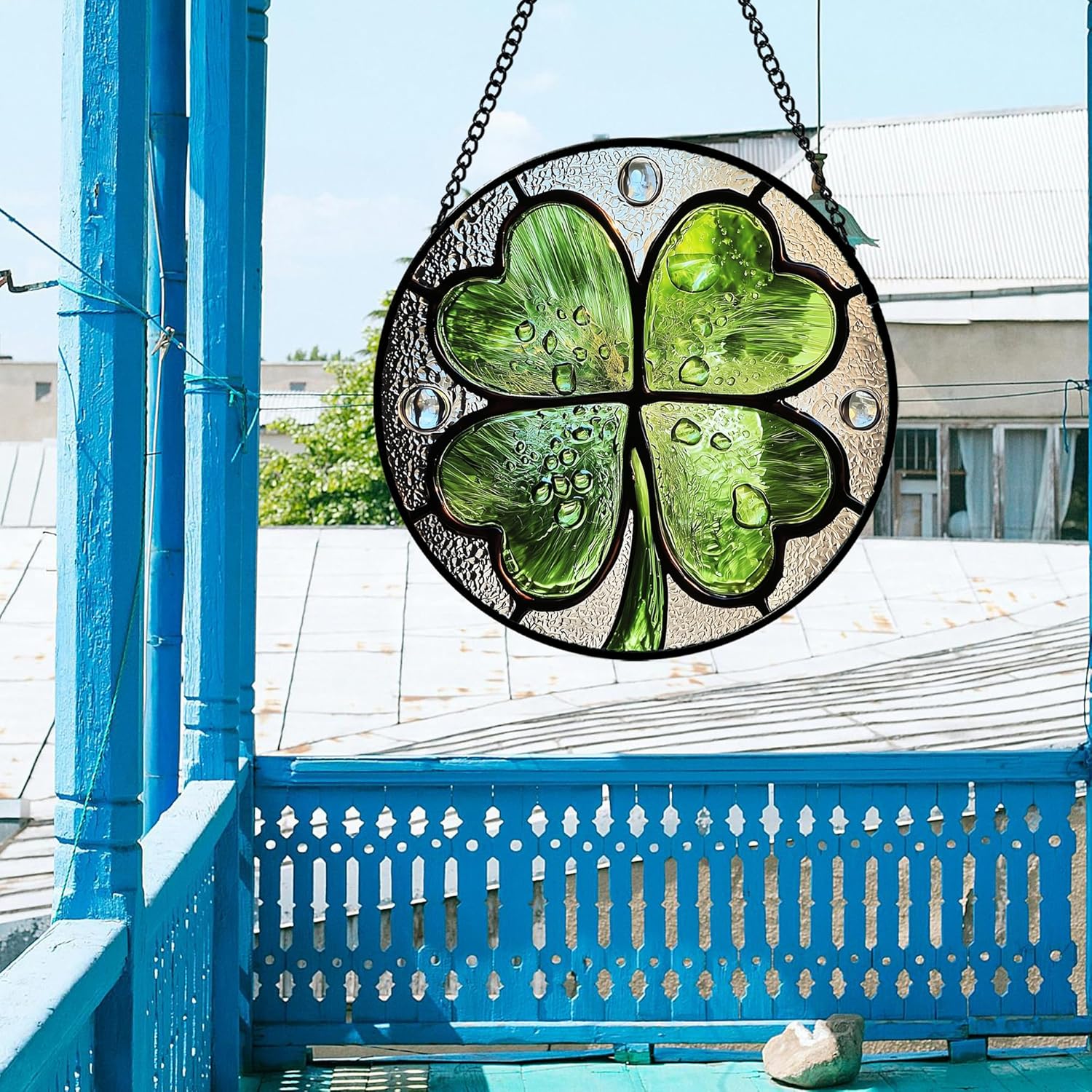 Stained Glass Window Hanging - St. Patrick's Day Green Irish Themed Gifts Sun Catcher Door Home Clover Decor Suncatcher Christmas Mother's Day Birthday Gifts for Women Men Mom Nana 6.3 in
