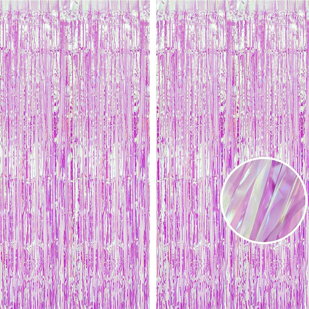 BRAVESHINE Iridescent Purple Foil Curtain - 2 Pack 3.2x6.5ft Holographic Party Streamers Tinsel Backdrop for Girl/Birthday/Valentine’s/Bachelorette/Engagement/Mermaid/Butterfly/Bridal Shower Decor