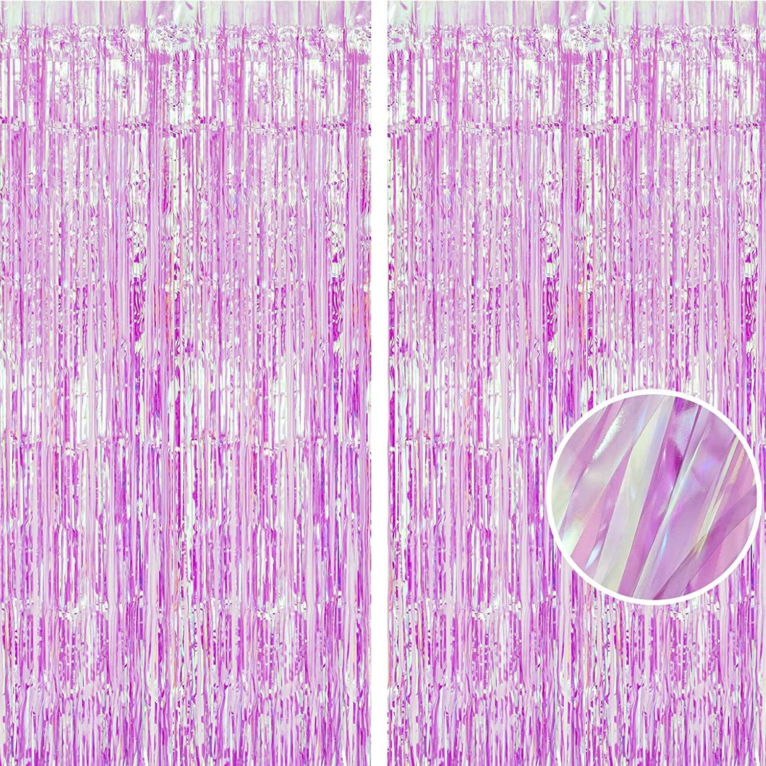 BRAVESHINE Iridescent Purple Foil Curtain - 2 Pack 3.2x6.5ft Holographic Party Streamers Tinsel Backdrop for Girl/Birthday/Valentine’s/Bachelorette/Engagement/Mermaid/Butterfly/Bridal Shower Decor