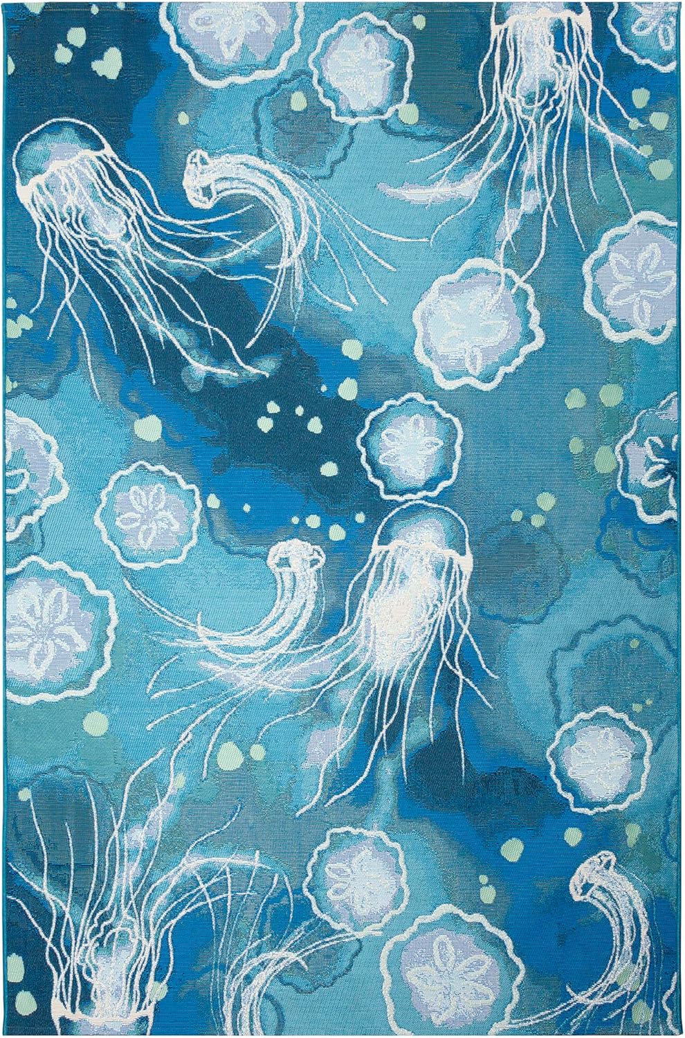 Liora Manne Marina Indoor/Outdoor Power Loomed Synthetic Blend Low Profile Area Rug - Contemporary Graphic Coastal Beach Colorful (Jelly Fish Bloom) (8'10" x 11'9")