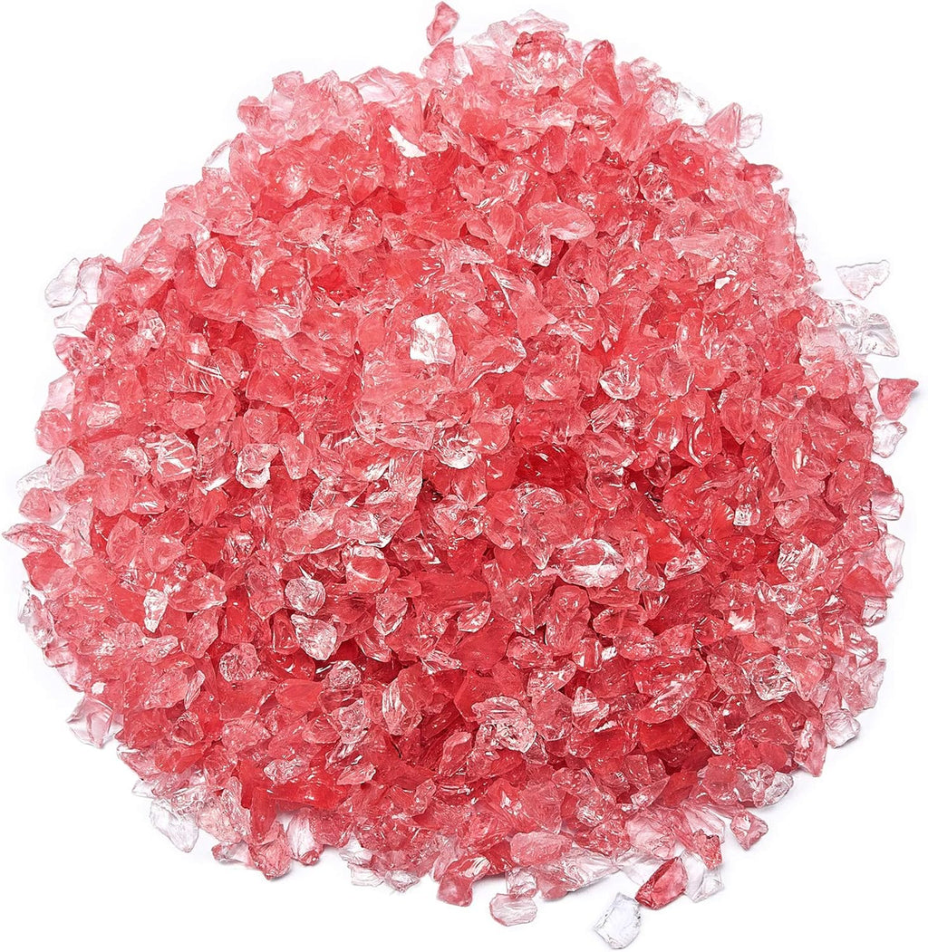 TWINKLING High Luster Fire Glass Gravel Stone Glitter,Broken Glass,Fire Gems Chips,Crushed Glass for Fire Pit Crafts Resin Art Aquarium Garden Decoration,3-6mm,1-Pound Jar (Watermelon Red)