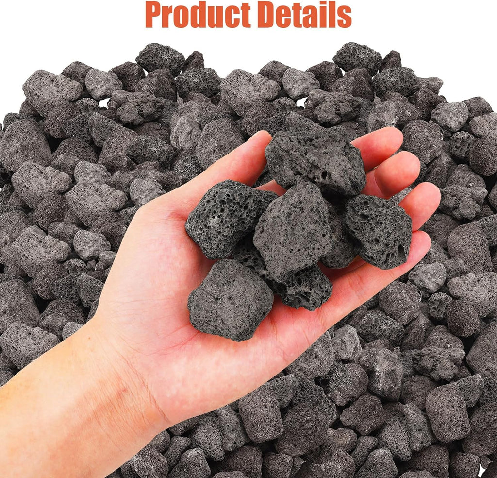 10LB Black Lava,Lava Rock Granules,Stones for Indoor Gas Fireplaces, Fire Pits, and Fire Pit Tables, Gas Fireplace Rocks, Fire Pit Stones for Outdoor Grills and Landscaping(1.2"-2")