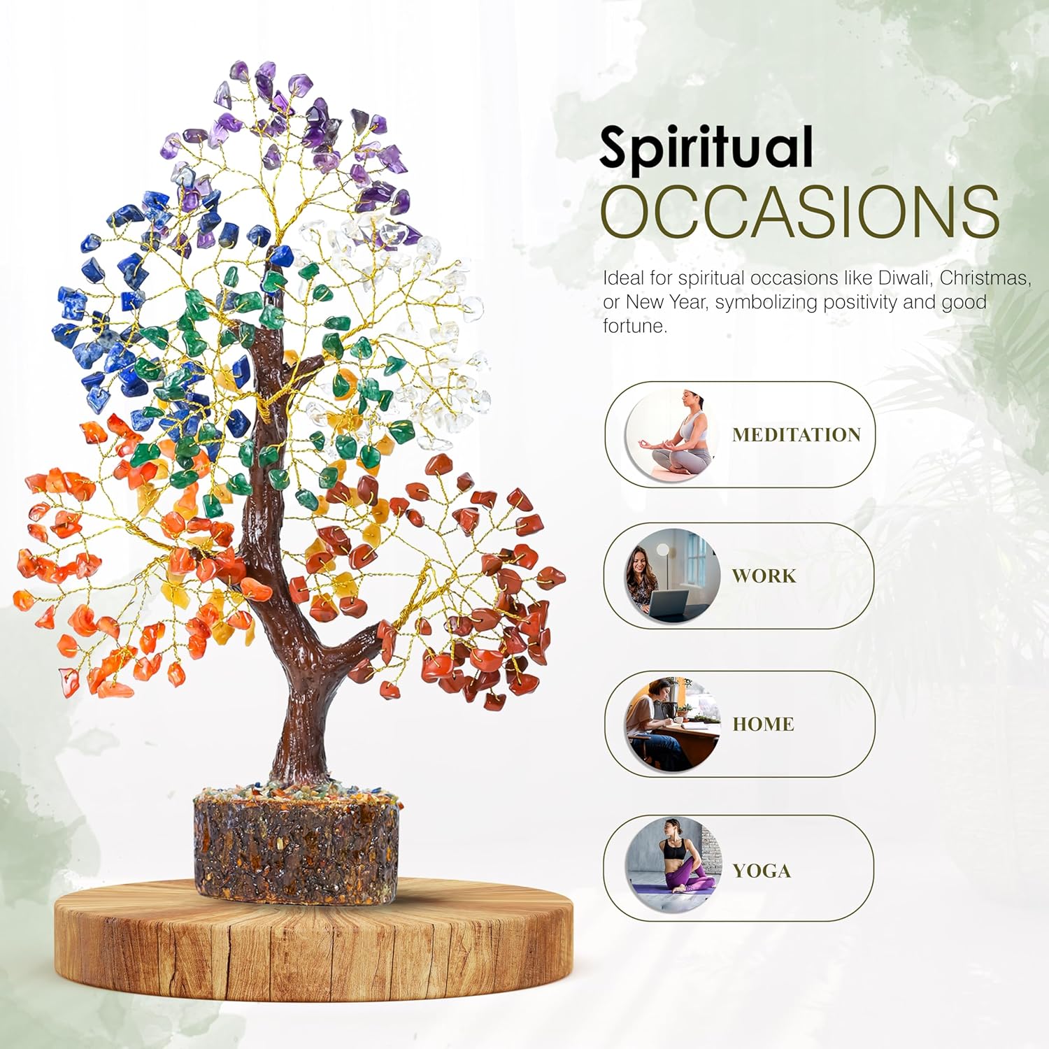 Crocon Natural Trunk 7 Chakra Healing Crystal Tree of Life Gemstone Tree for Good Luck, Positive Energy, Reiki Healing, and Home Office Room Decor Unique Gift for Women Mom & Sister for Birthday