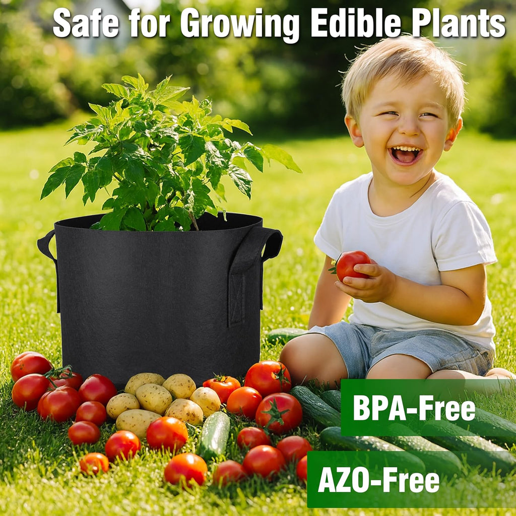 PHYEX 12-Pack 5 Gallon Grow Bags, Heavy Duty Fabric Pots with Handles, Reusable Plant Bags for Vegetable, Herbs & Flowers, BPA-Free, Breathable, Durable