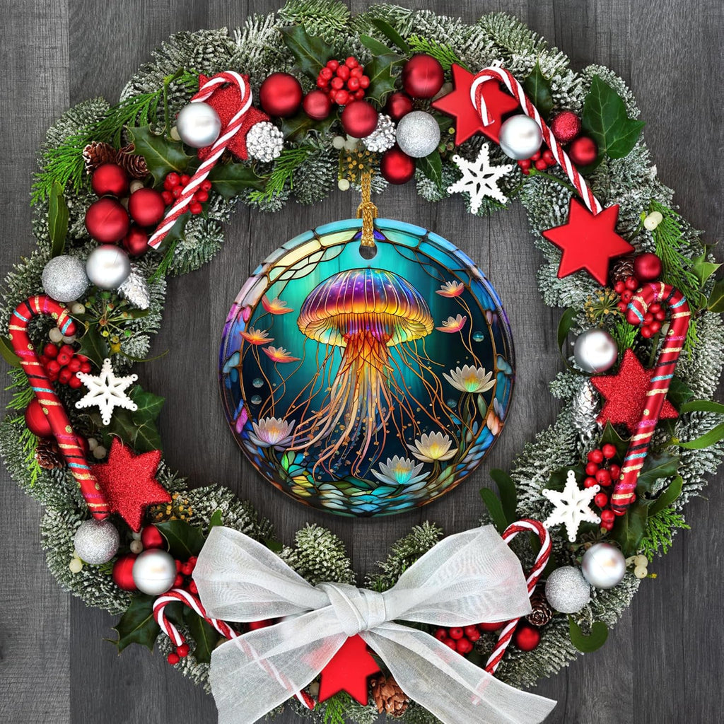 Stained Ceramic Jellyfish Ornament - Jellyfish Christmas Ornaments - Christmas Tree Ornaments - Christmas Decorations - Jellyfish Decor for Office, Room, Home - Holiday Present Ideas