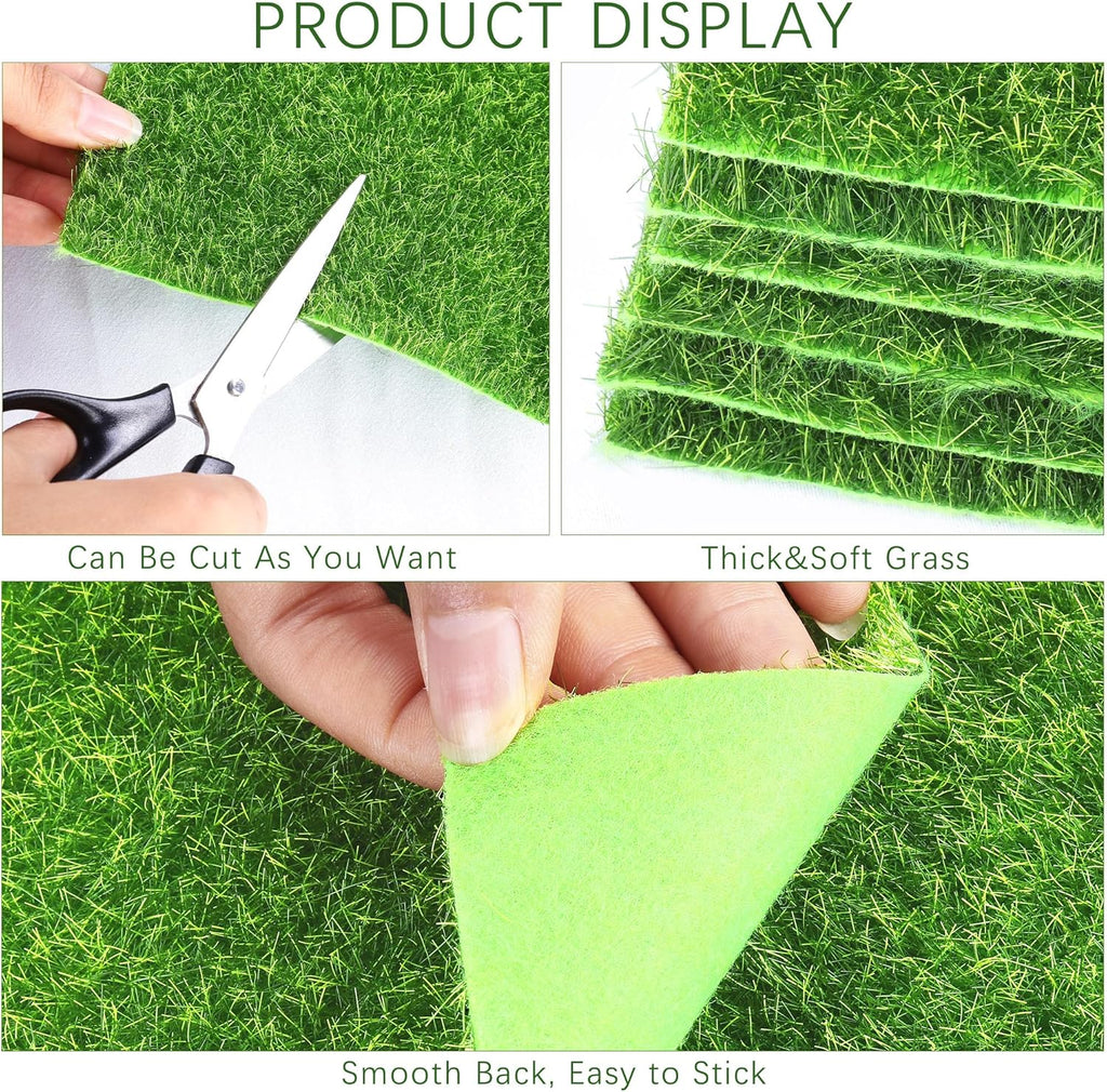 Elcoho 36 Pieces Fake Grass for Crafts Fairy Garden 6 x 6 Inches Artificial Garden Grass for Miniature Ornament Dollhouse DIY Decoration