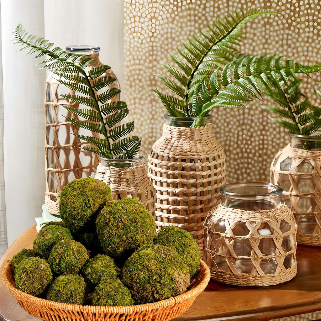 18-Piece Moss Balls Set - 6 Large 3.2" & 12 Small 2" Artificial Moss Decor for Bowls, Vases | Handmade Natural-Look Decorative Filler Balls for Home Centerpieces, Tabletop Decor (Sunlit Green)