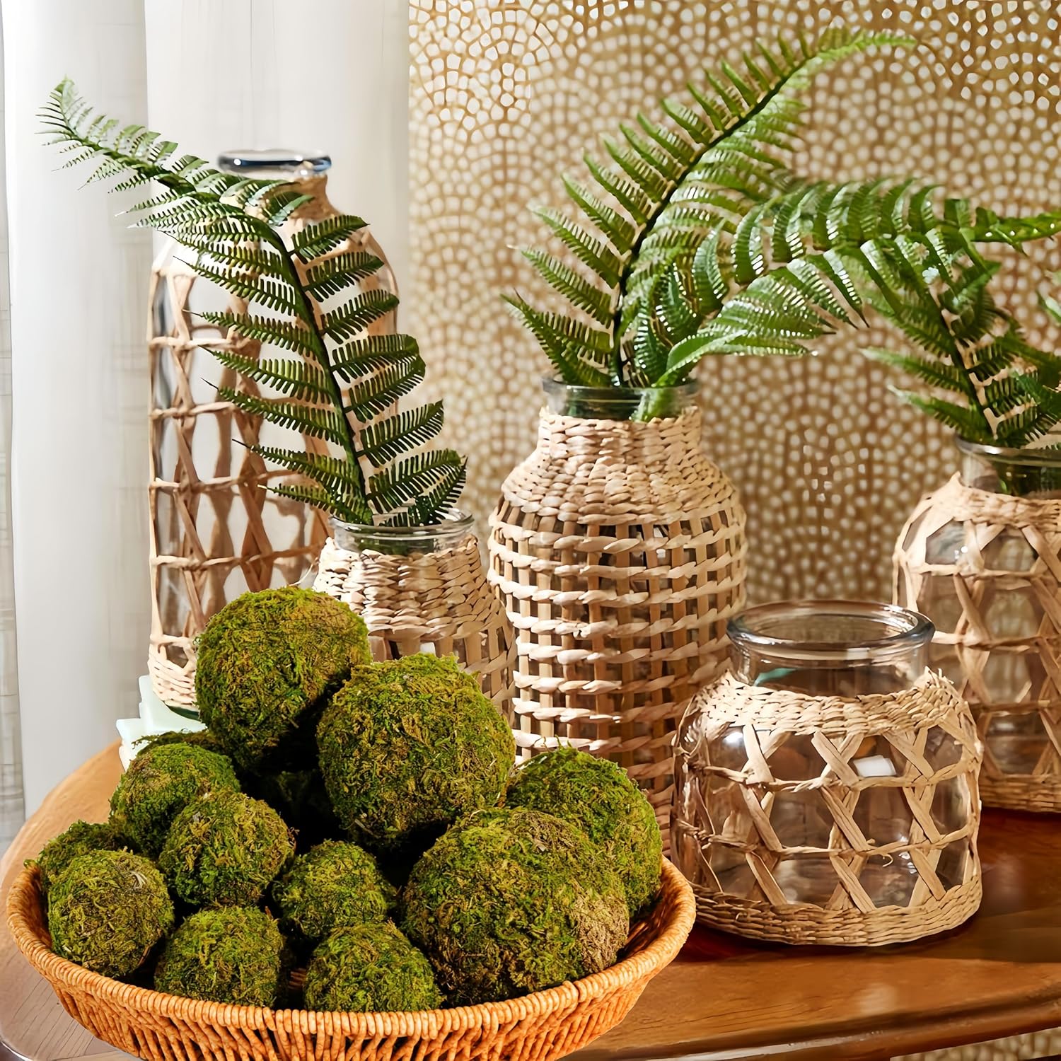 18-Piece Moss Balls Set - 6 Large 3.2" & 12 Small 2" Artificial Moss Decor for Bowls, Vases | Handmade Natural-Look Decorative Filler Balls for Home Centerpieces, Tabletop Decor (Sunlit Green)