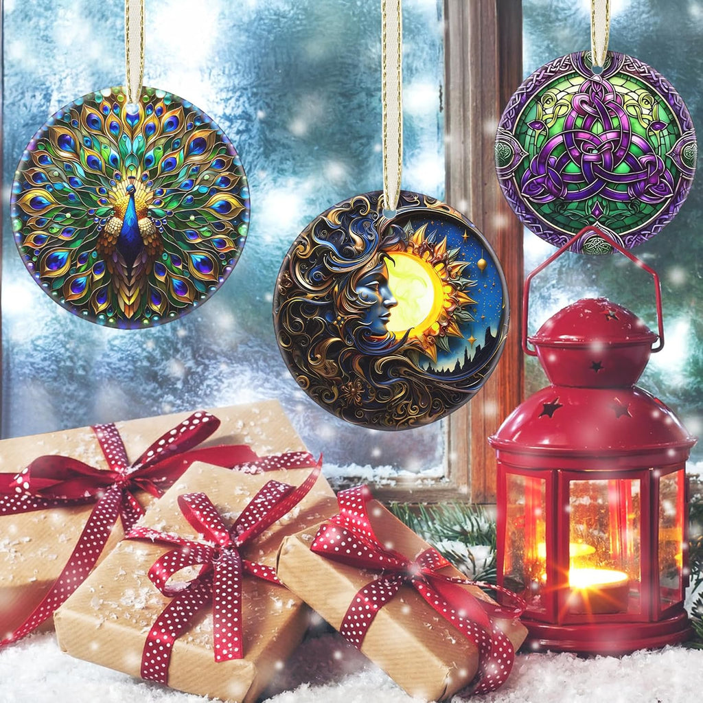 2025 Ornament, Christmas Ornaments, Round Ceramic, Christmas Decor, Holiday Ornament, Gift Idea, Gift Exchange, Gifts for Friends - Sun and Moon