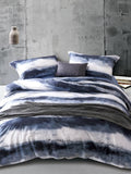 MILDLY 100% Long-Staple Cotton Duvet Cover Set Navy & White Striped Watercolor Pattern Printed Comforter Cover 3pcs, Ultra Soft & Breathable Bedding Set