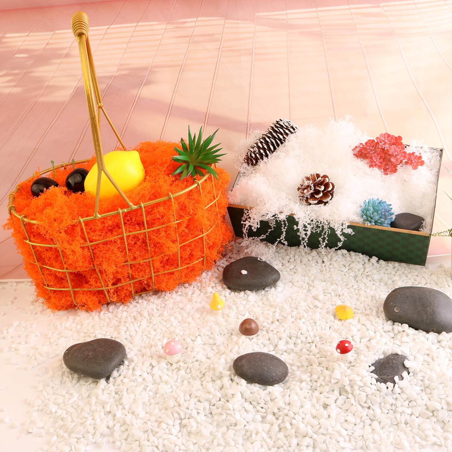 Caiyjhao Lifelike Artificial Moss is Used in Art Projects, Autumn Theme, Vase Stuffing, Gift Decoration, Romantic Handicrafts and Wedding Background Wall Display (Orange 3.5oz)