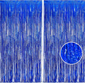 BRAVESHINE Blue Tinsel Foil Fringe Curtains - 2Pcs 3.2x8.2 ft Metallic Holidays Photo Backdrop for Boys Men Birthdays Homecoming Bachelor Bachelorette Engagement Sea Theme Ramadan Party Decorations