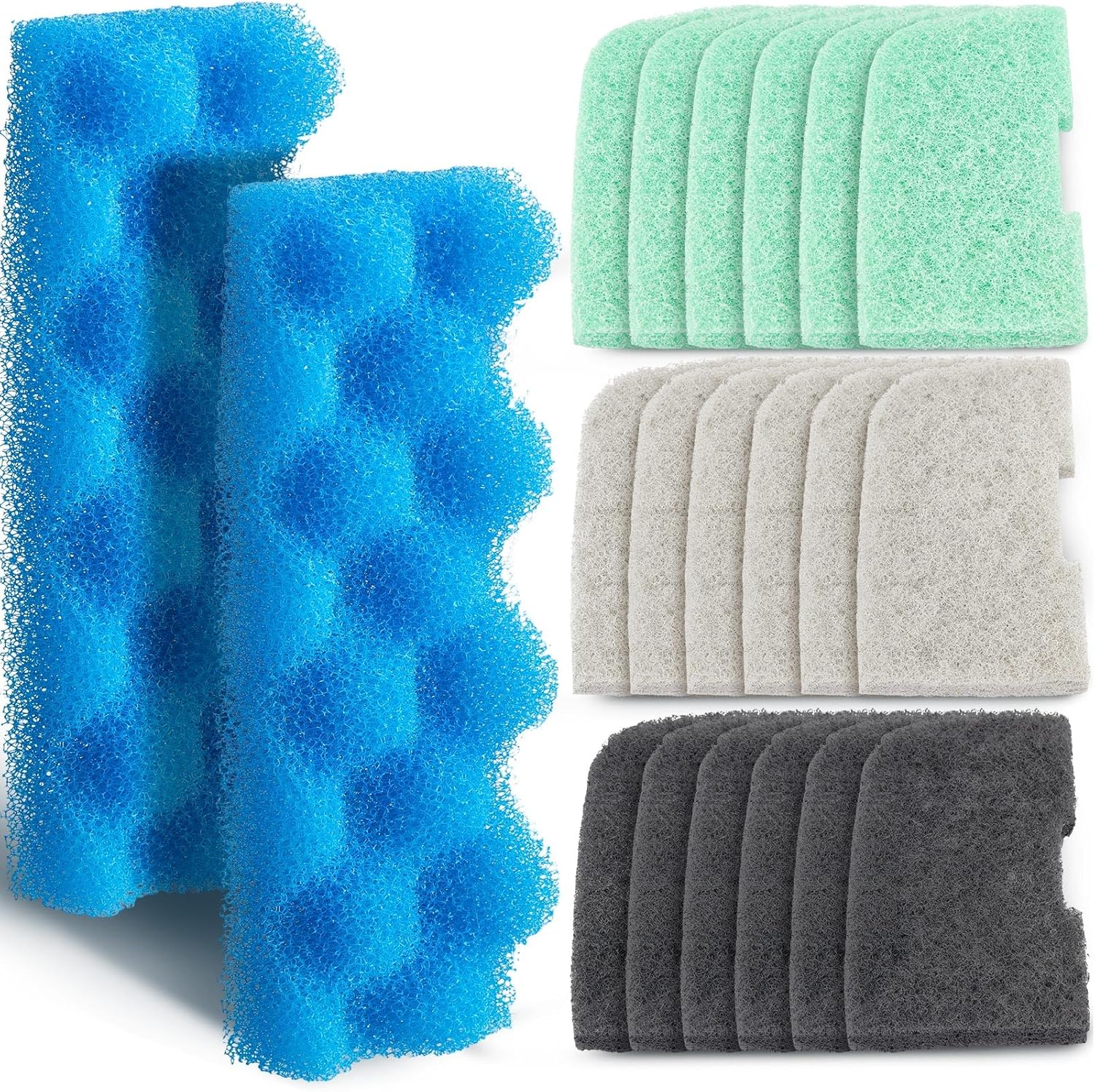 20 Pcs Aquarium Filters Replacement Filter Media Kits Compatible with Fluval 306/307, Including 2 Biological Foams, 6 Ammonia / 6 Phosphate / 6 Nitrite Remover