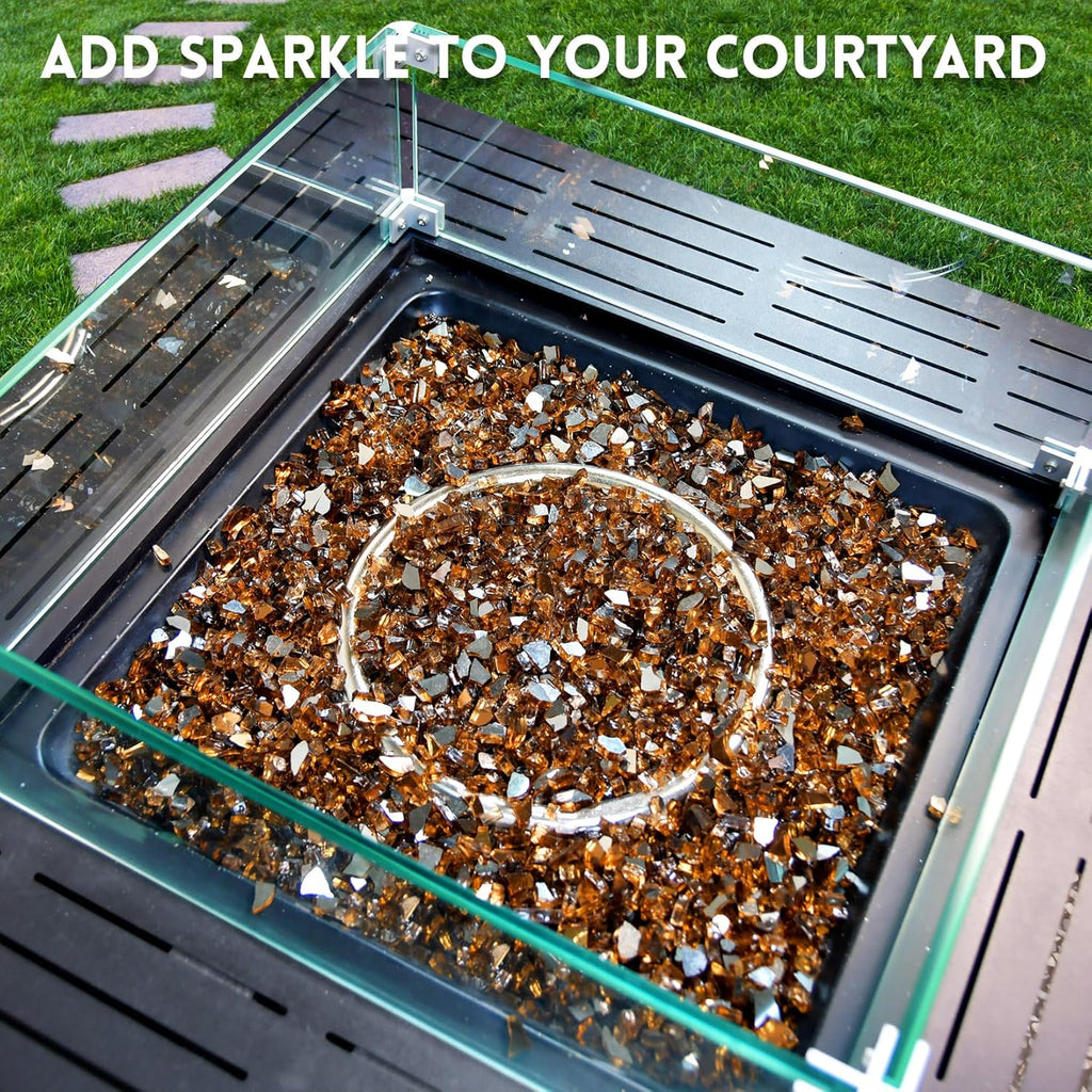 GasSaf 1/4 Inch Fire Glass Reflective Tempered Fireglass Cut Crushed FireGlass for Fire Pit, Fireplace, Replaces Existing Gas Logs & Lava Rocks (20 Pound)(Amber Reflective)